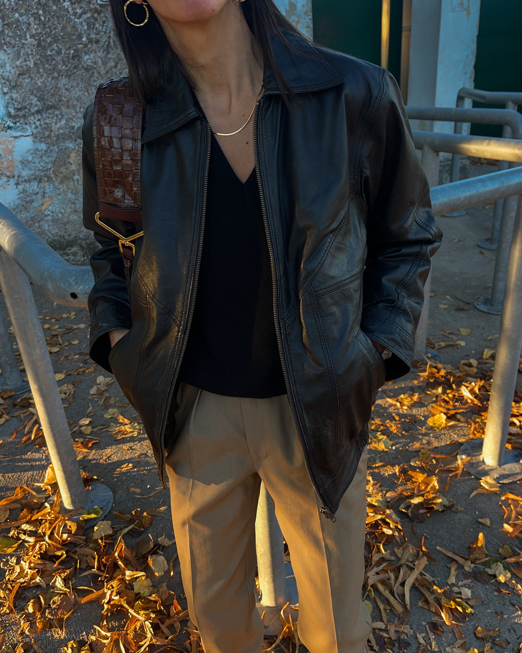 Leather bomber jacket