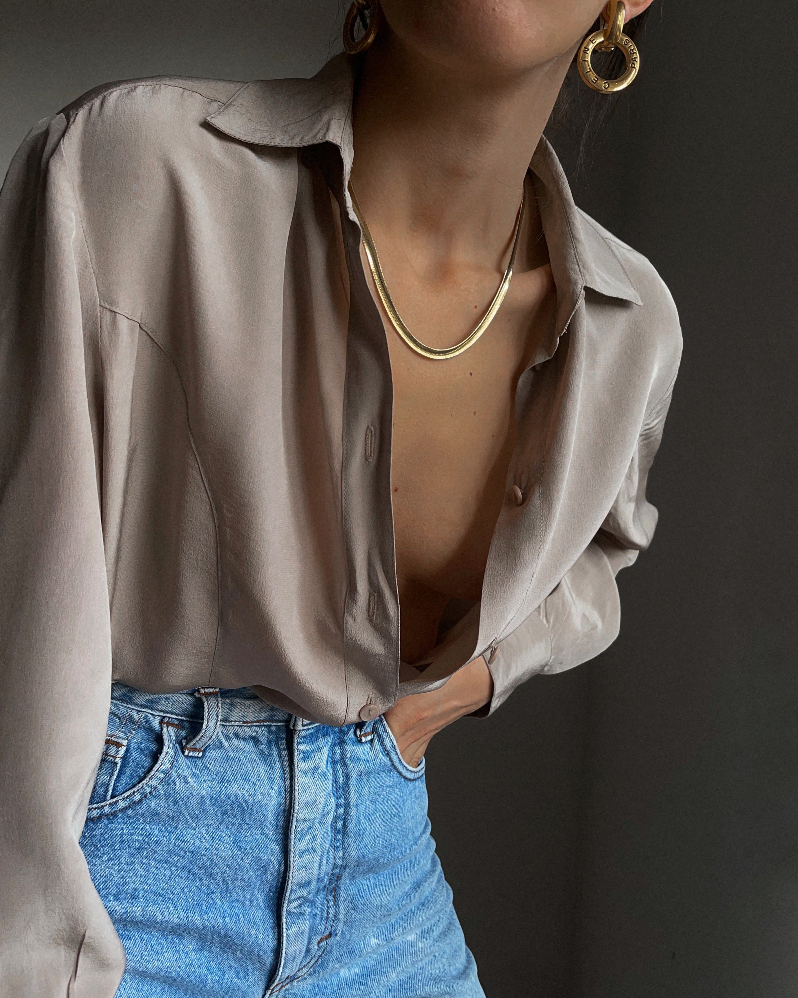 100 silk taupe shirt