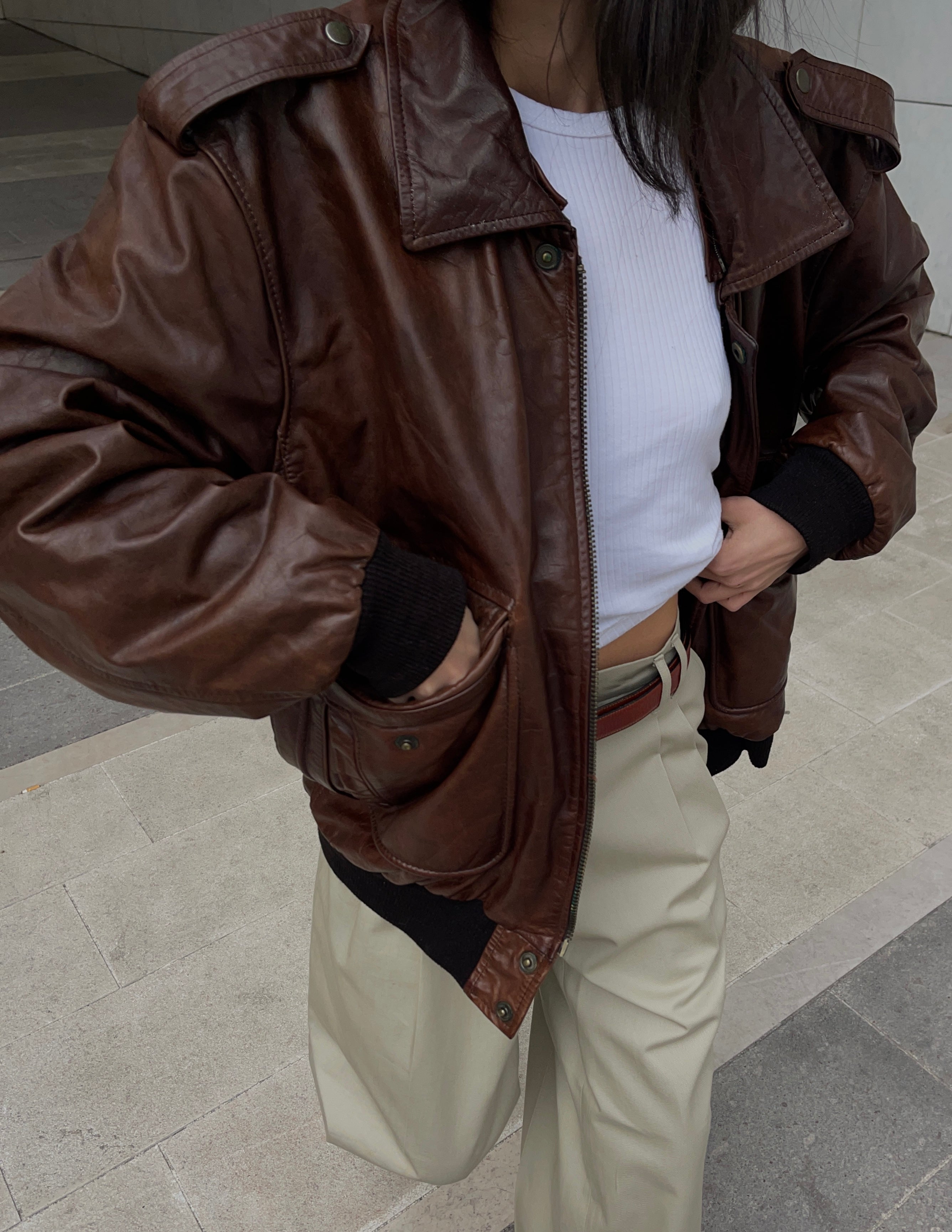 Real leather bomber jacket