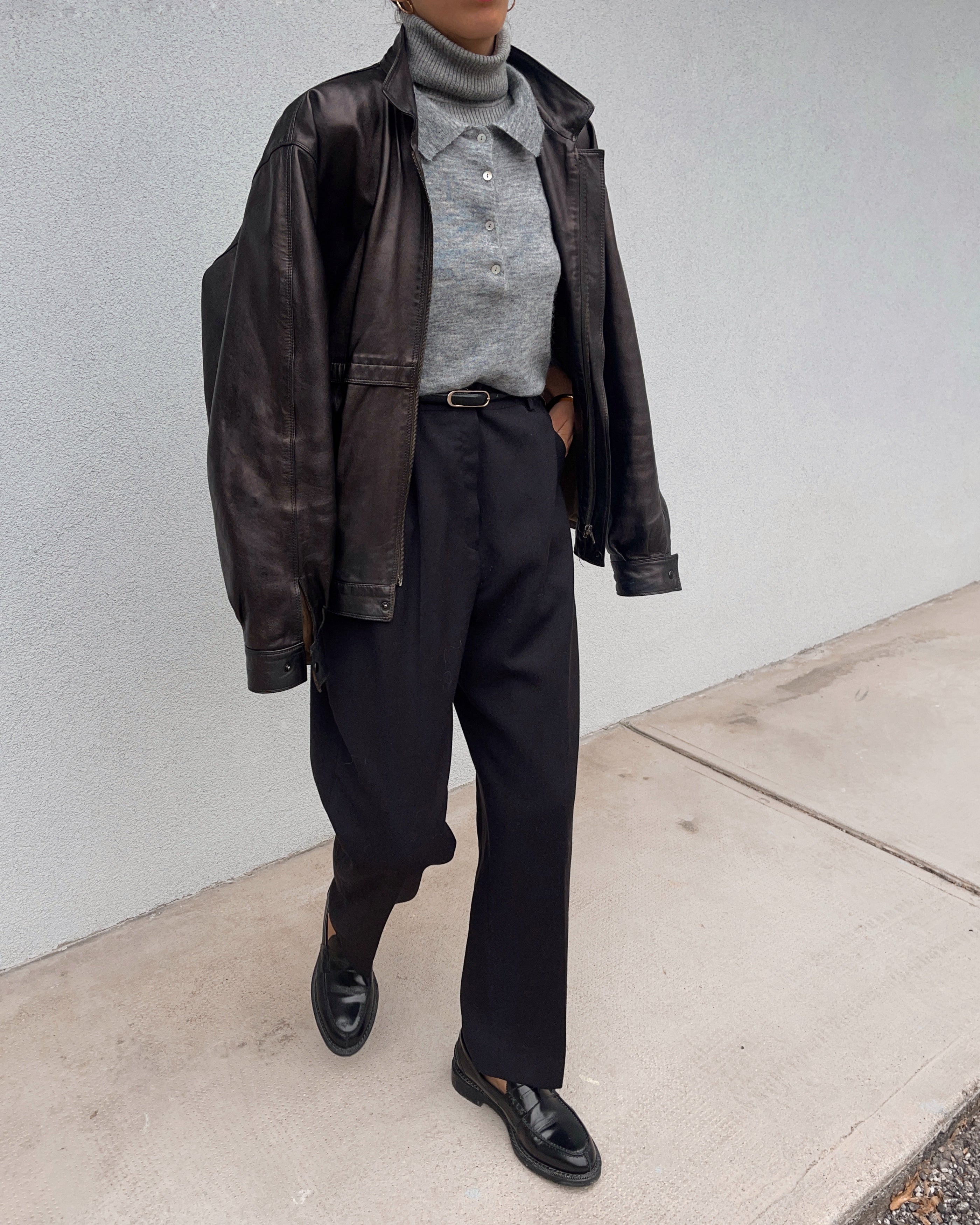 Black wool trousers