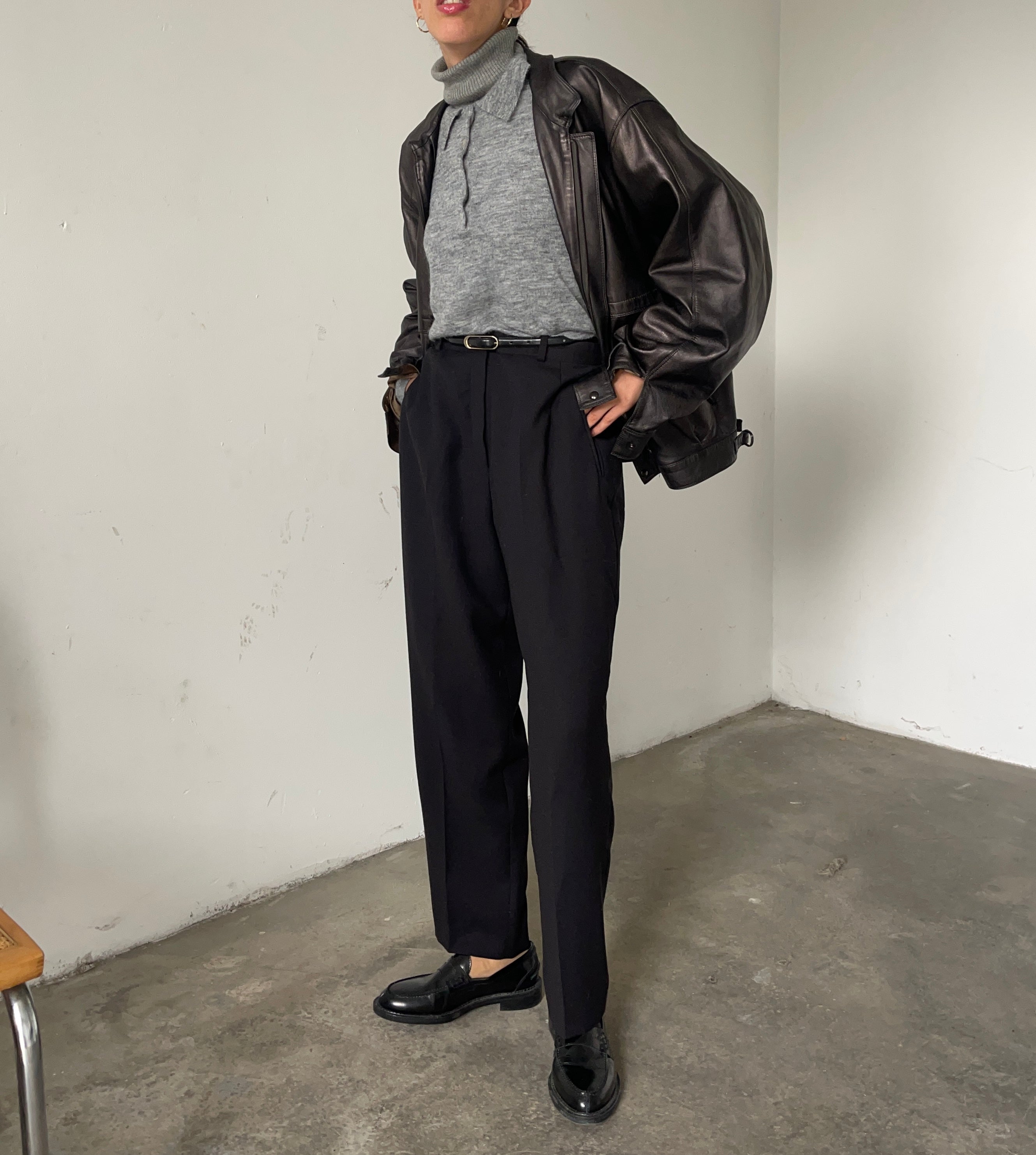 Black wool trousers