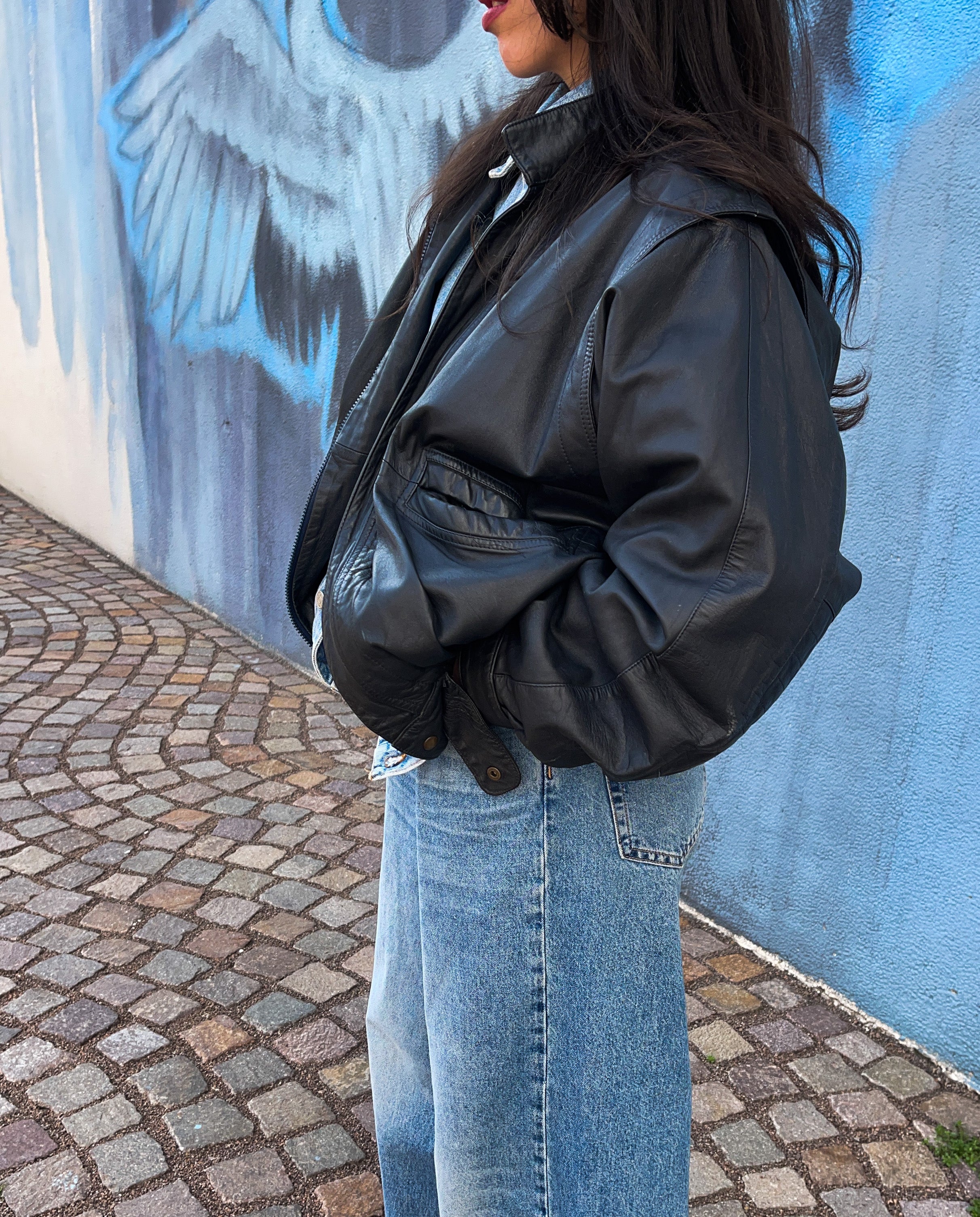 Leather bomber jacket