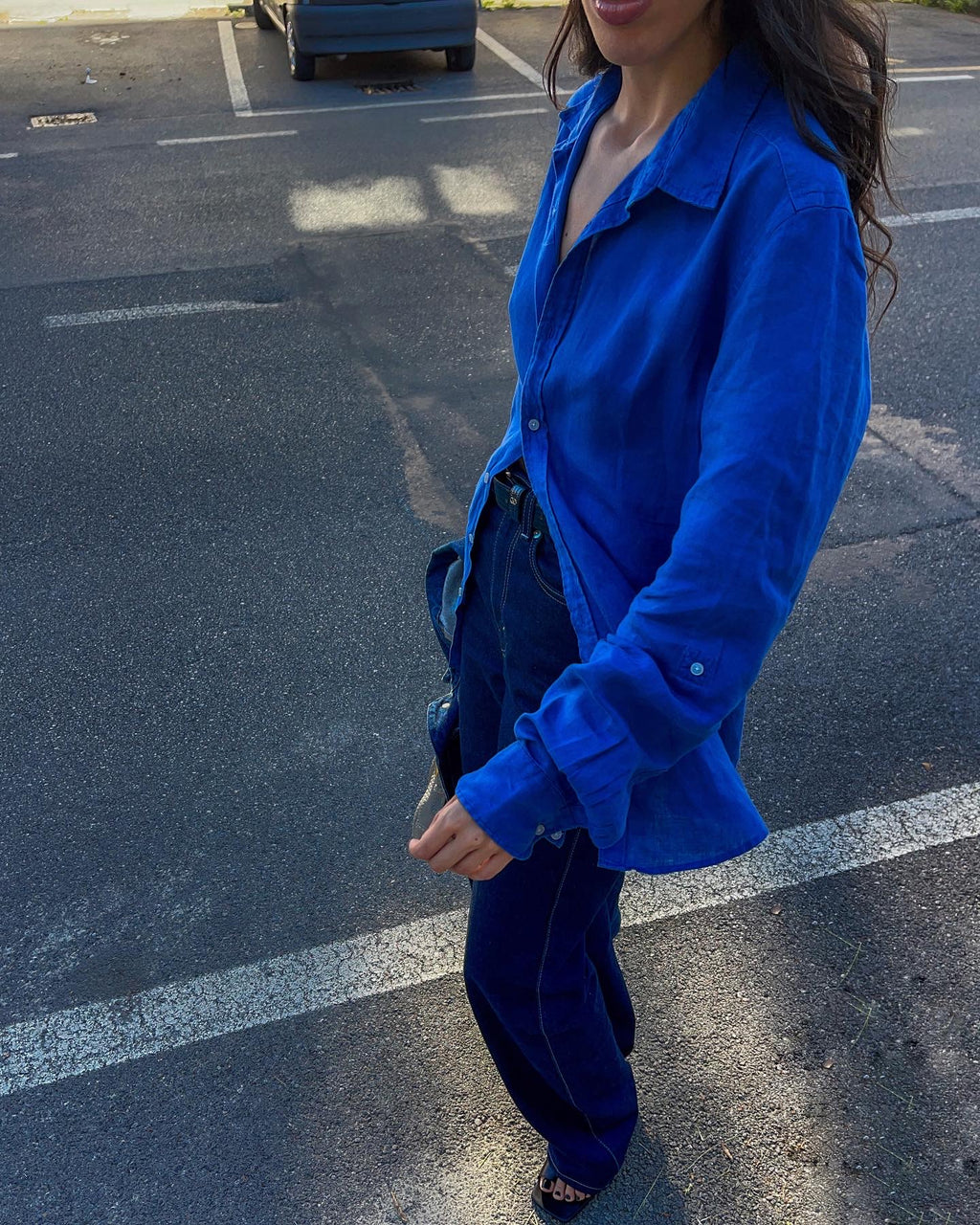 100 Lino blu shirt