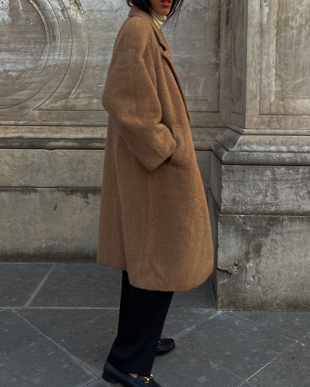 Camel furry coat