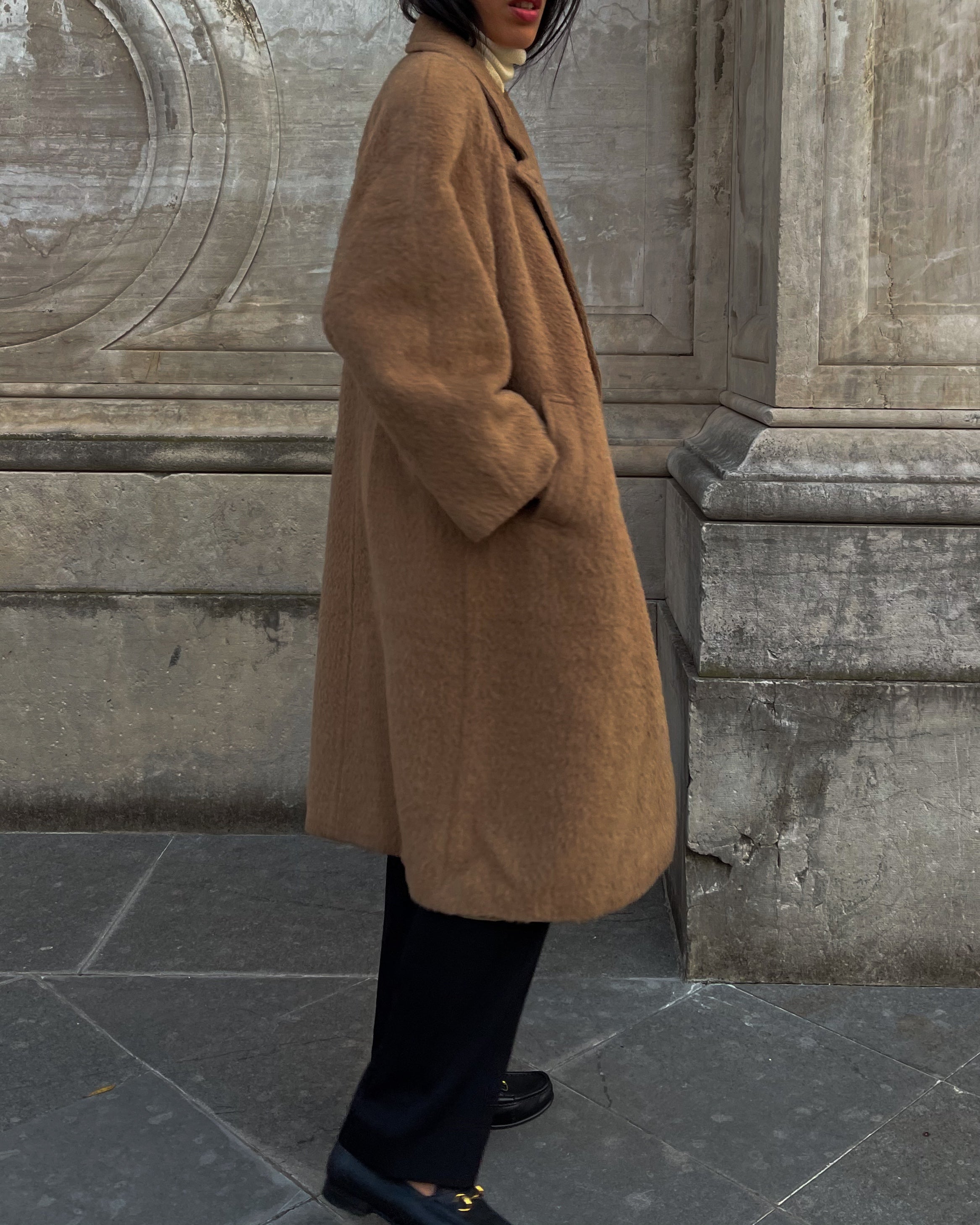 Camel furry coat