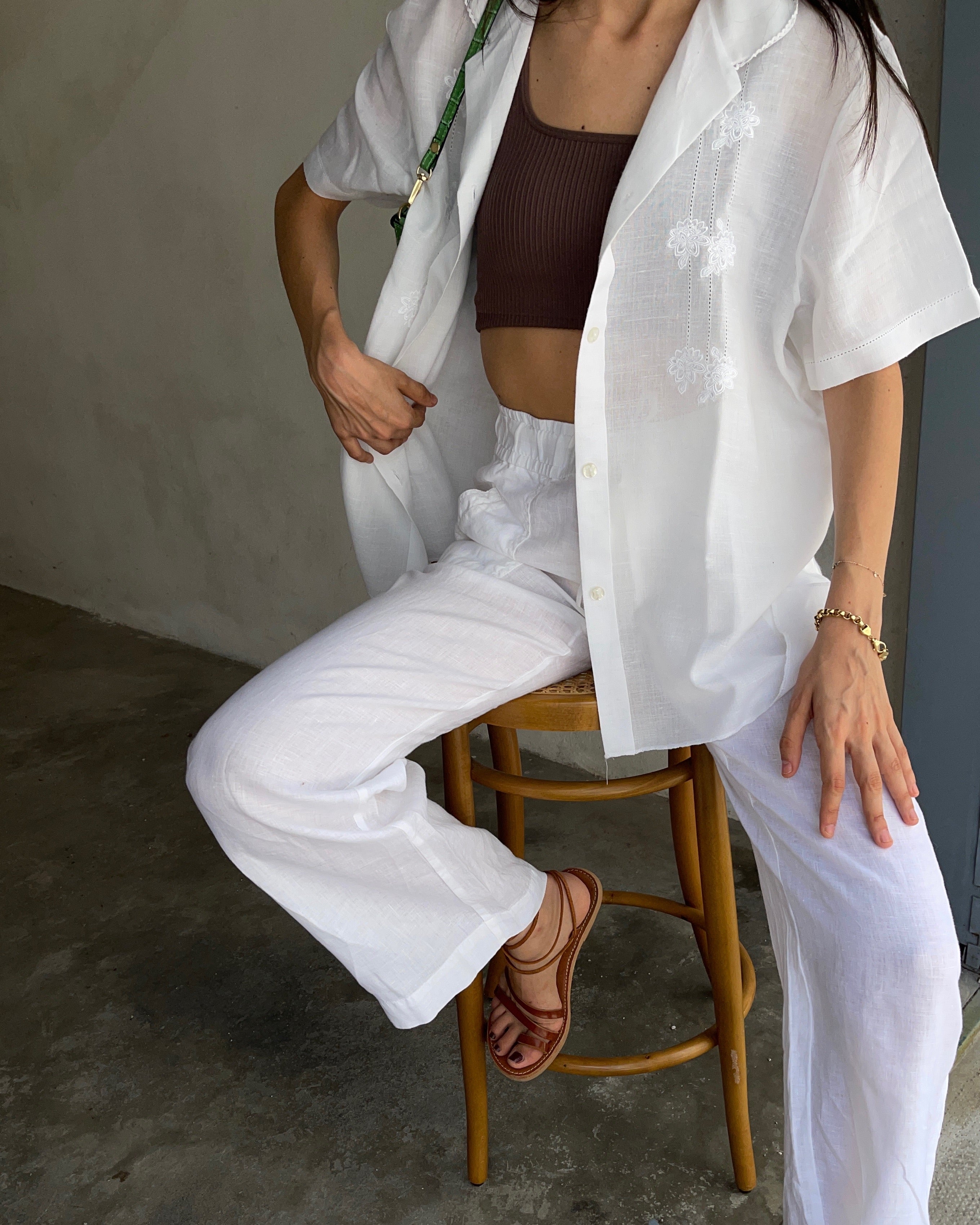 Bowling shirt bianca ricami