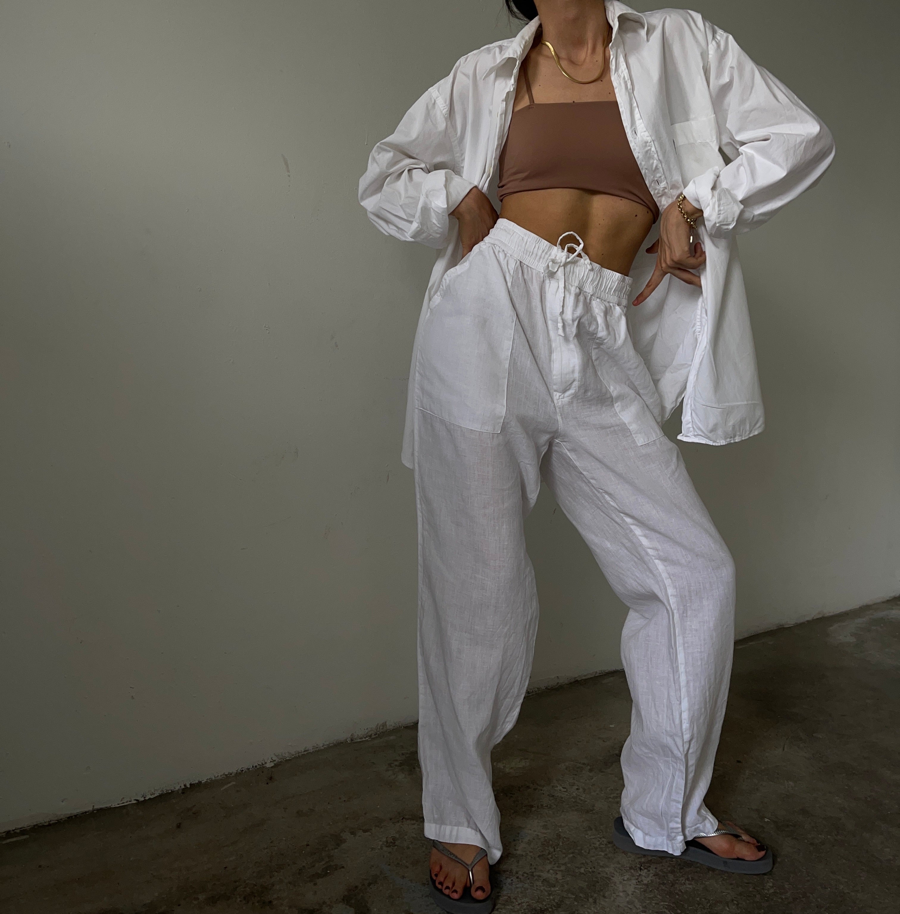 Pantalone in lino bianco