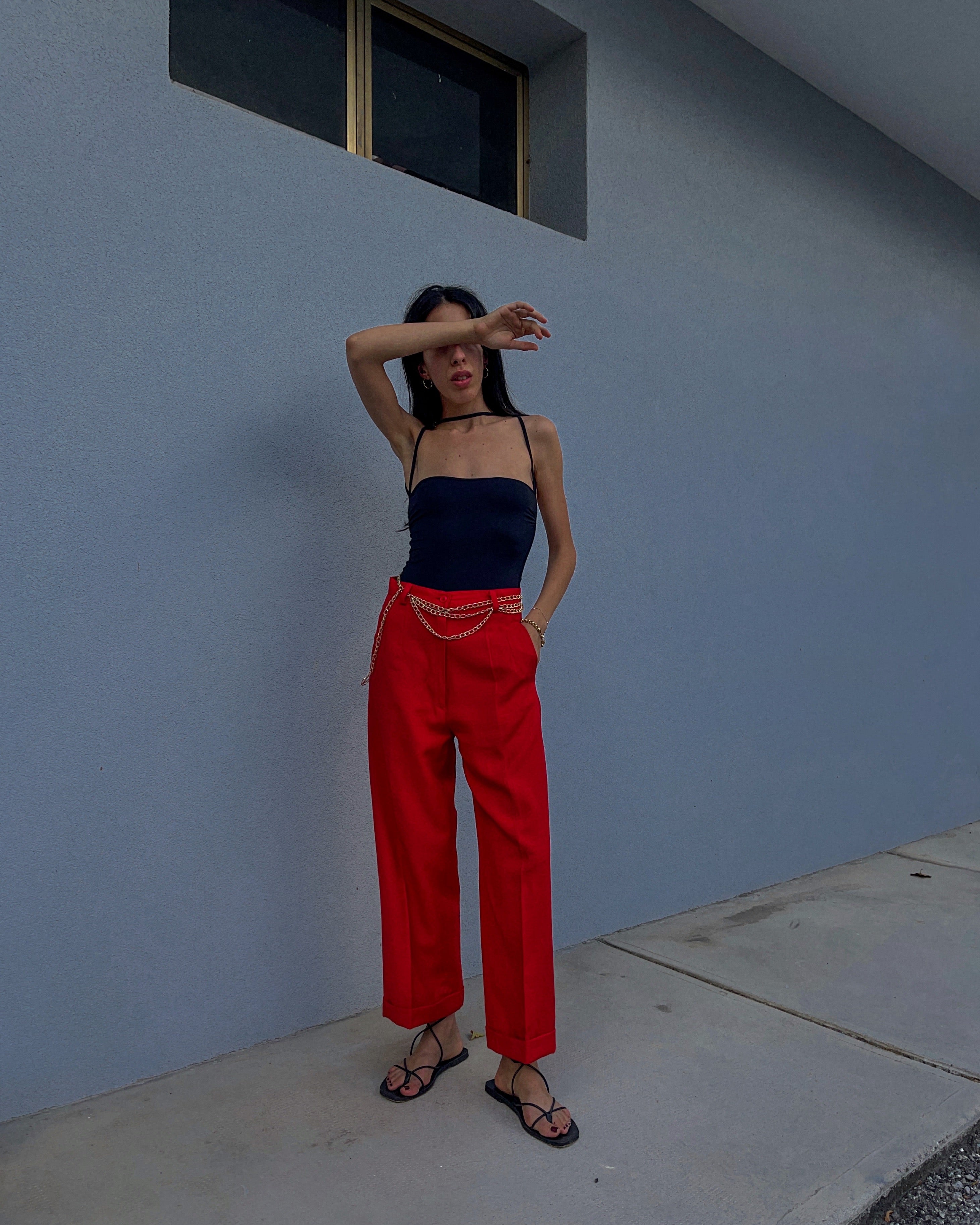 Pantalone rosso Lino cotone