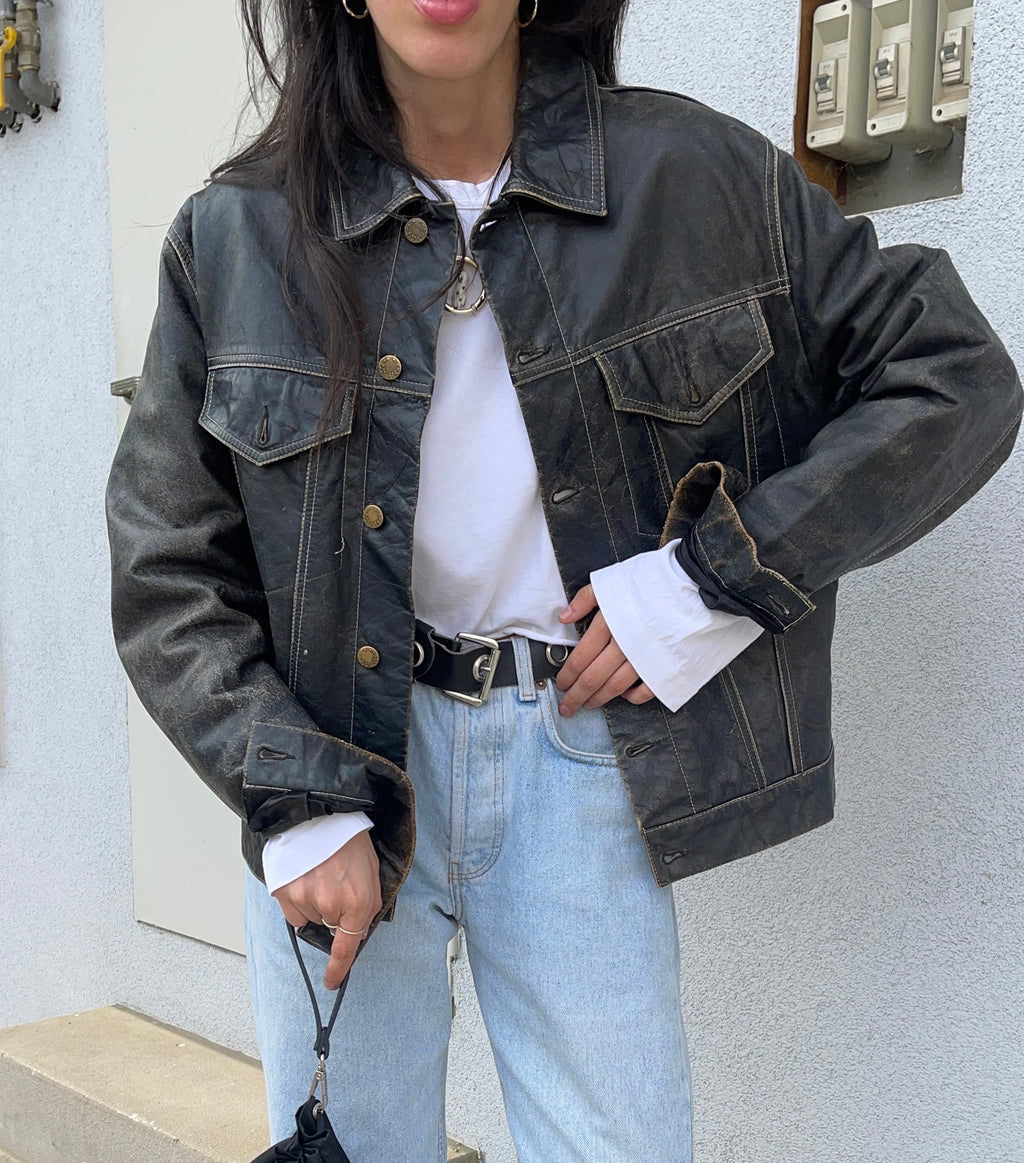 Leather distressed jacket