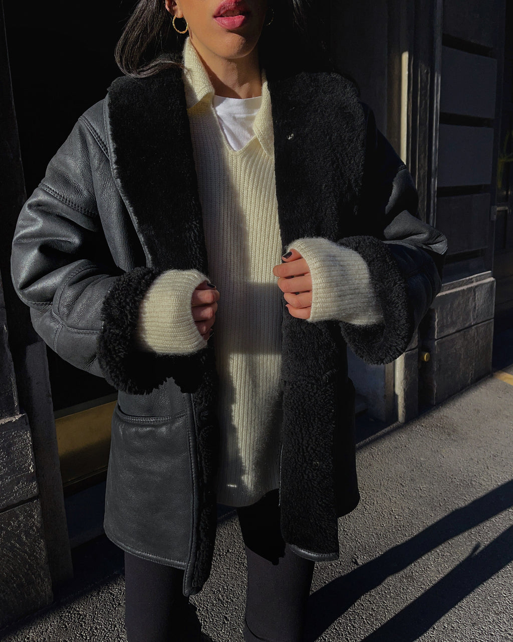Black shearling coat