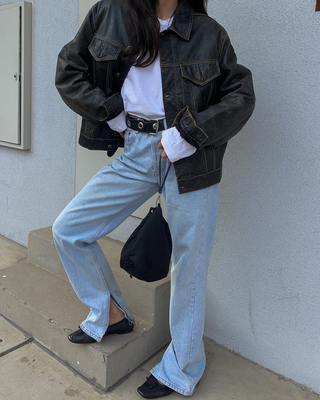 Leather distressed jacket