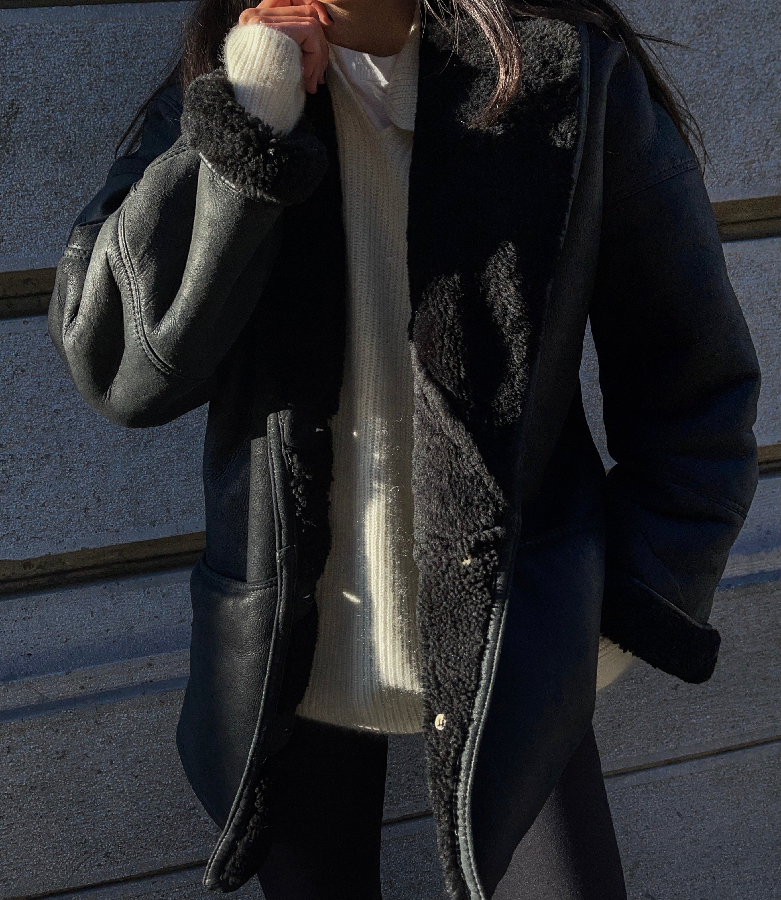 Black shearling coat
