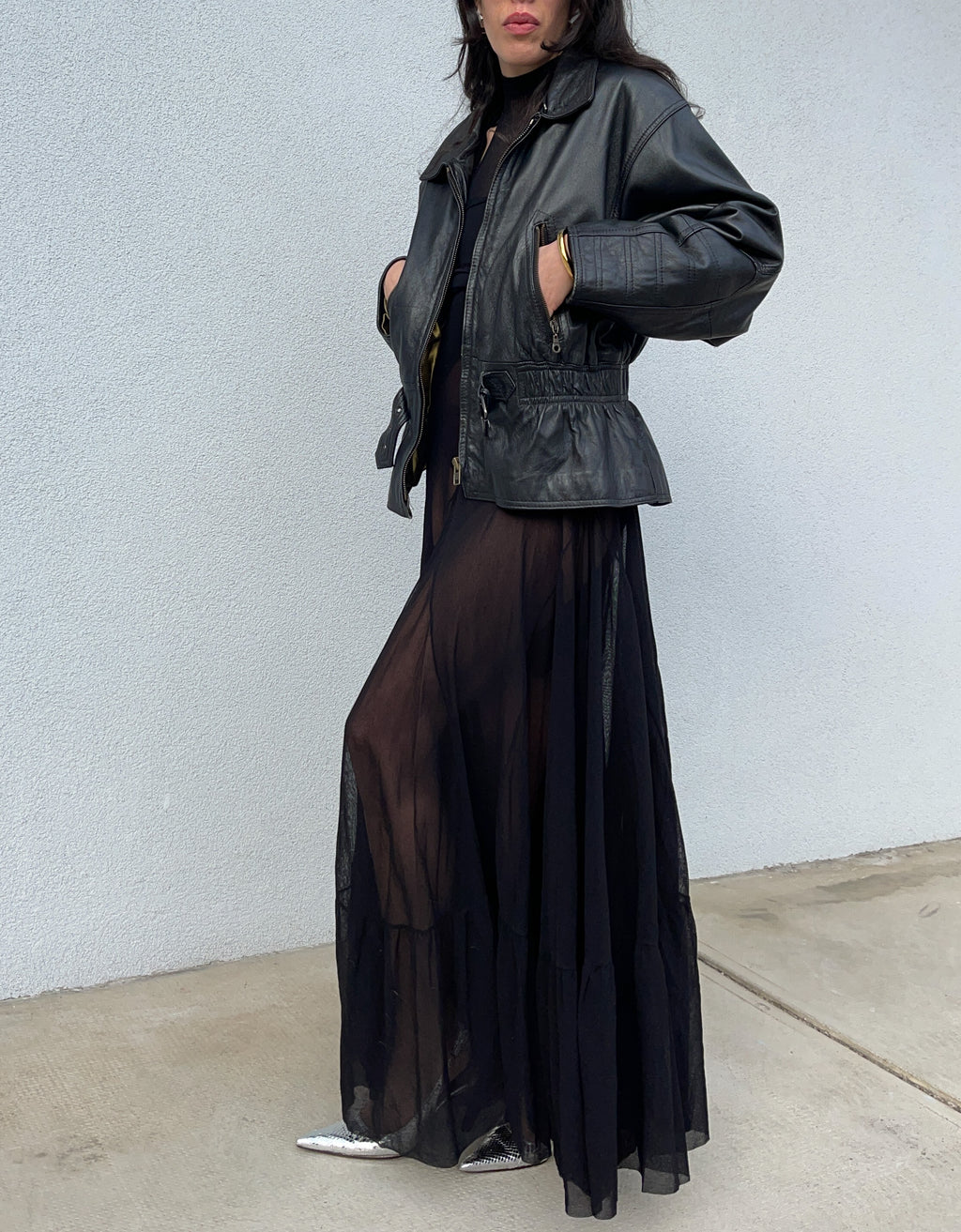 Leather bomber jacket