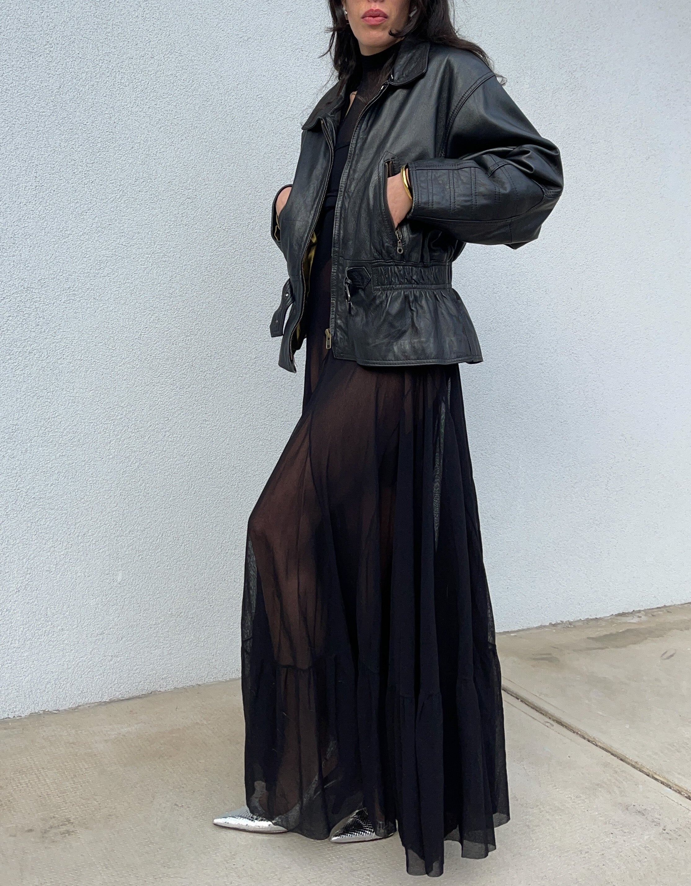 Leather bomber jacket