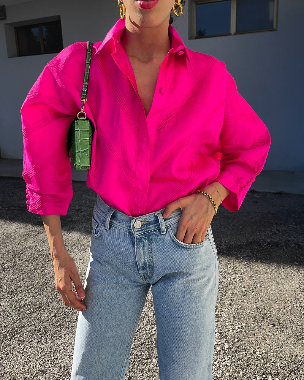 Fucsia button down shirt