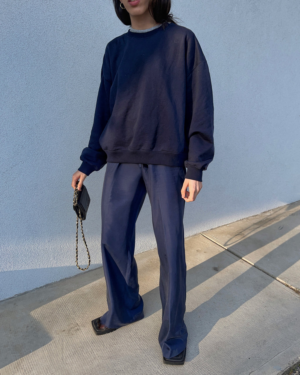 100 silk blue trousers
