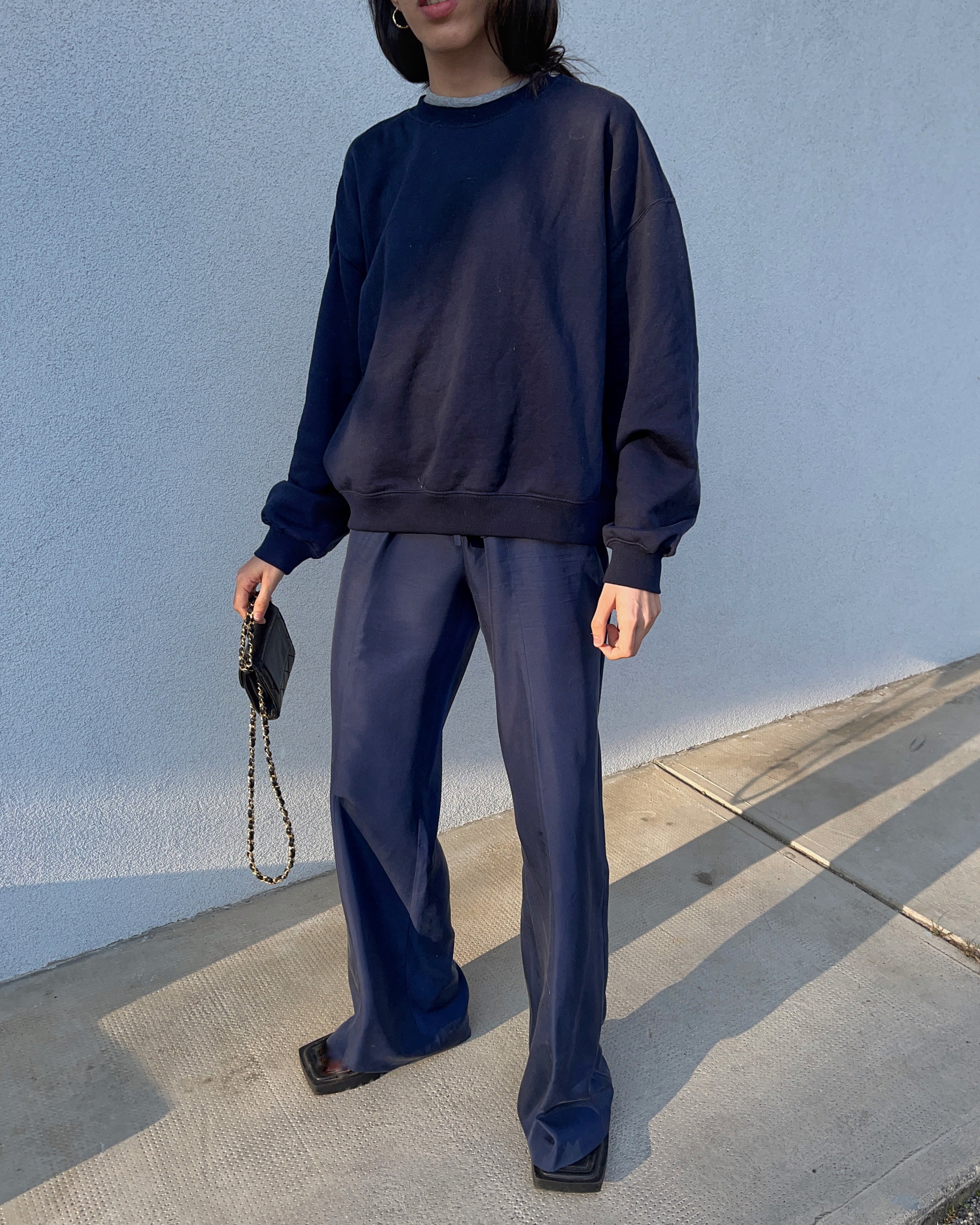 100 silk blue trousers