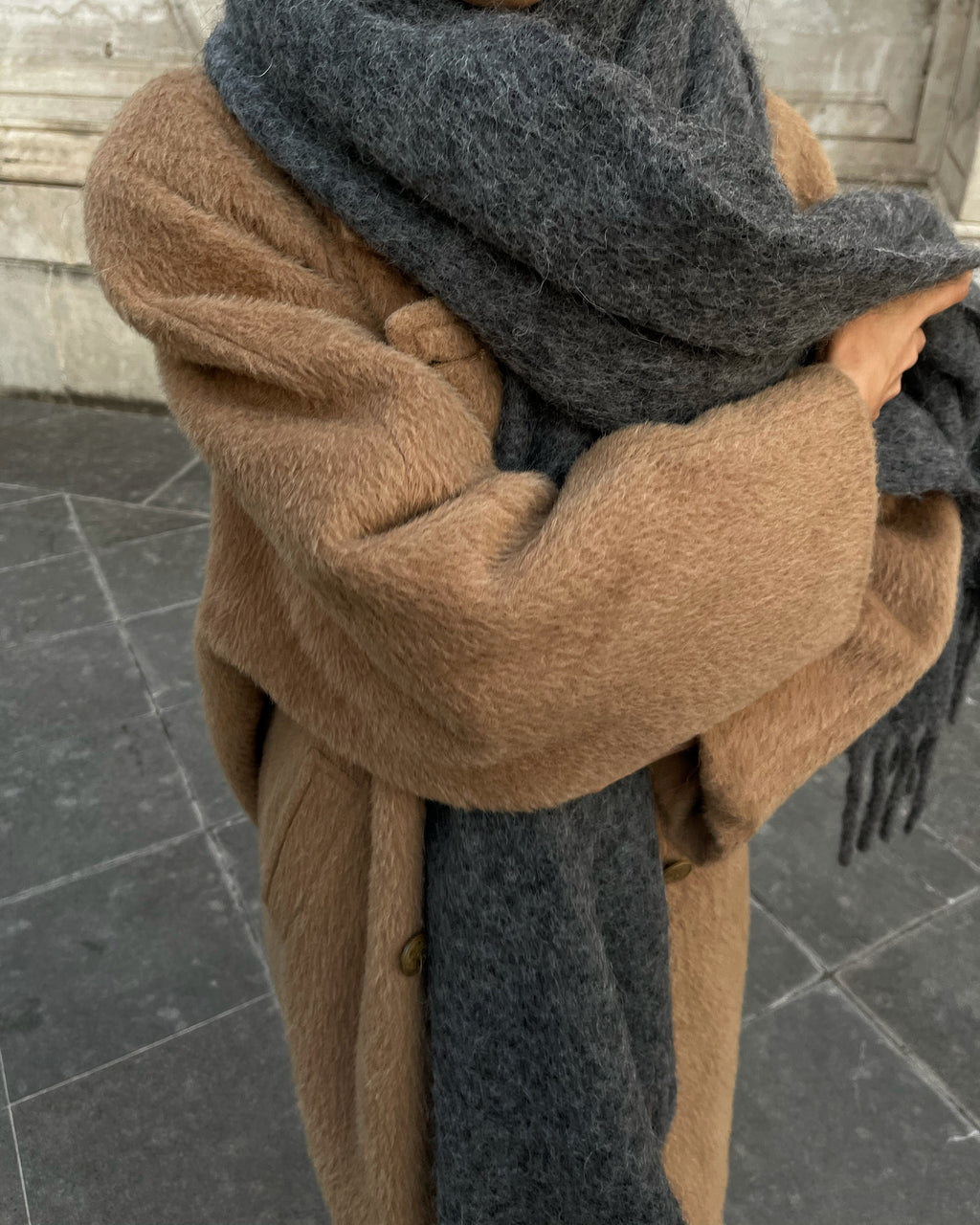 Camel furry coat