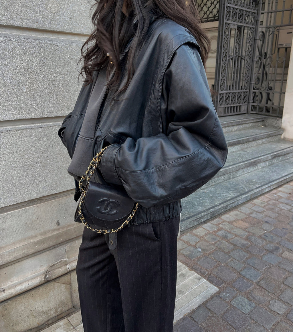 Leather bomber jacket