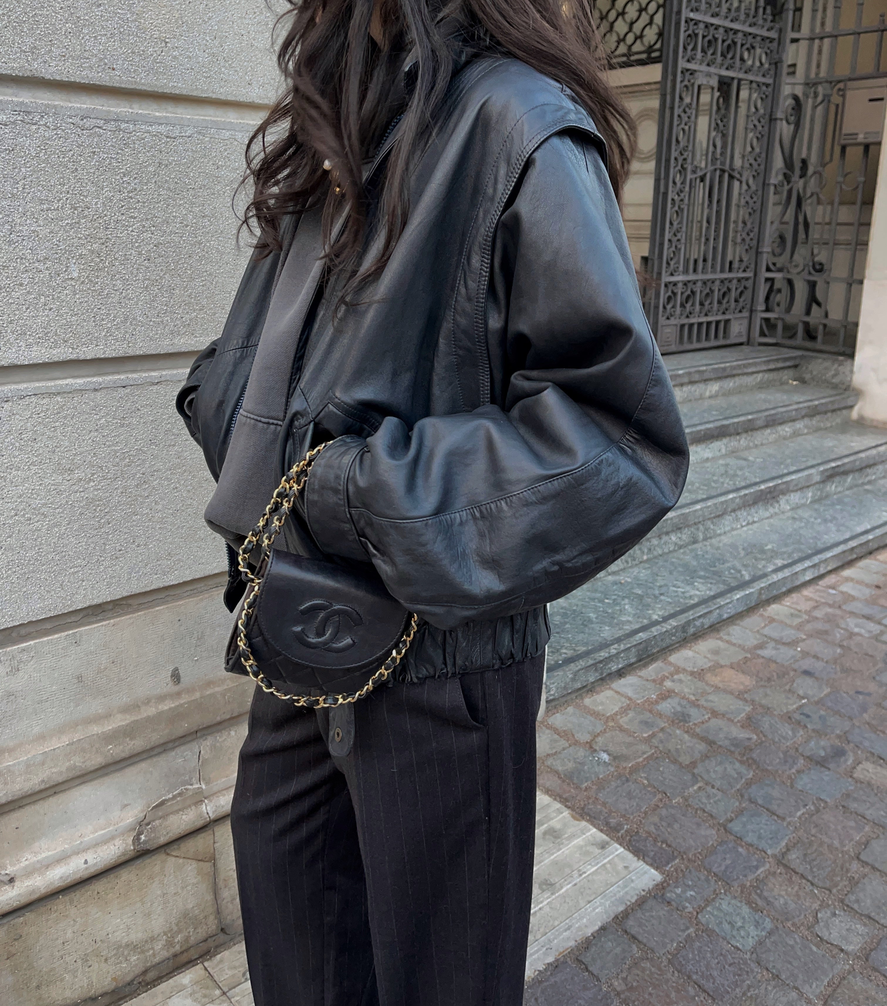 Leather bomber jacket