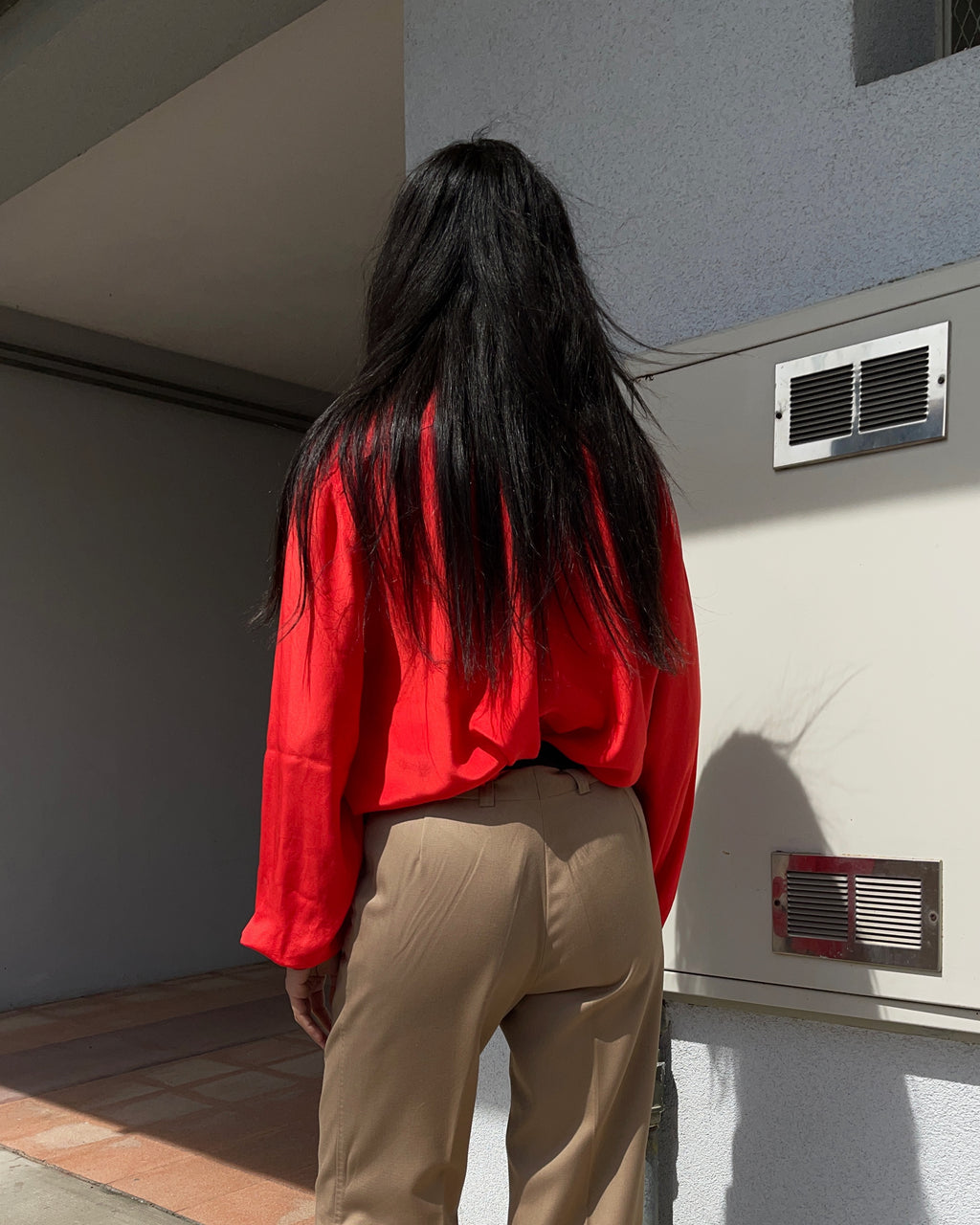 Red silk shirt