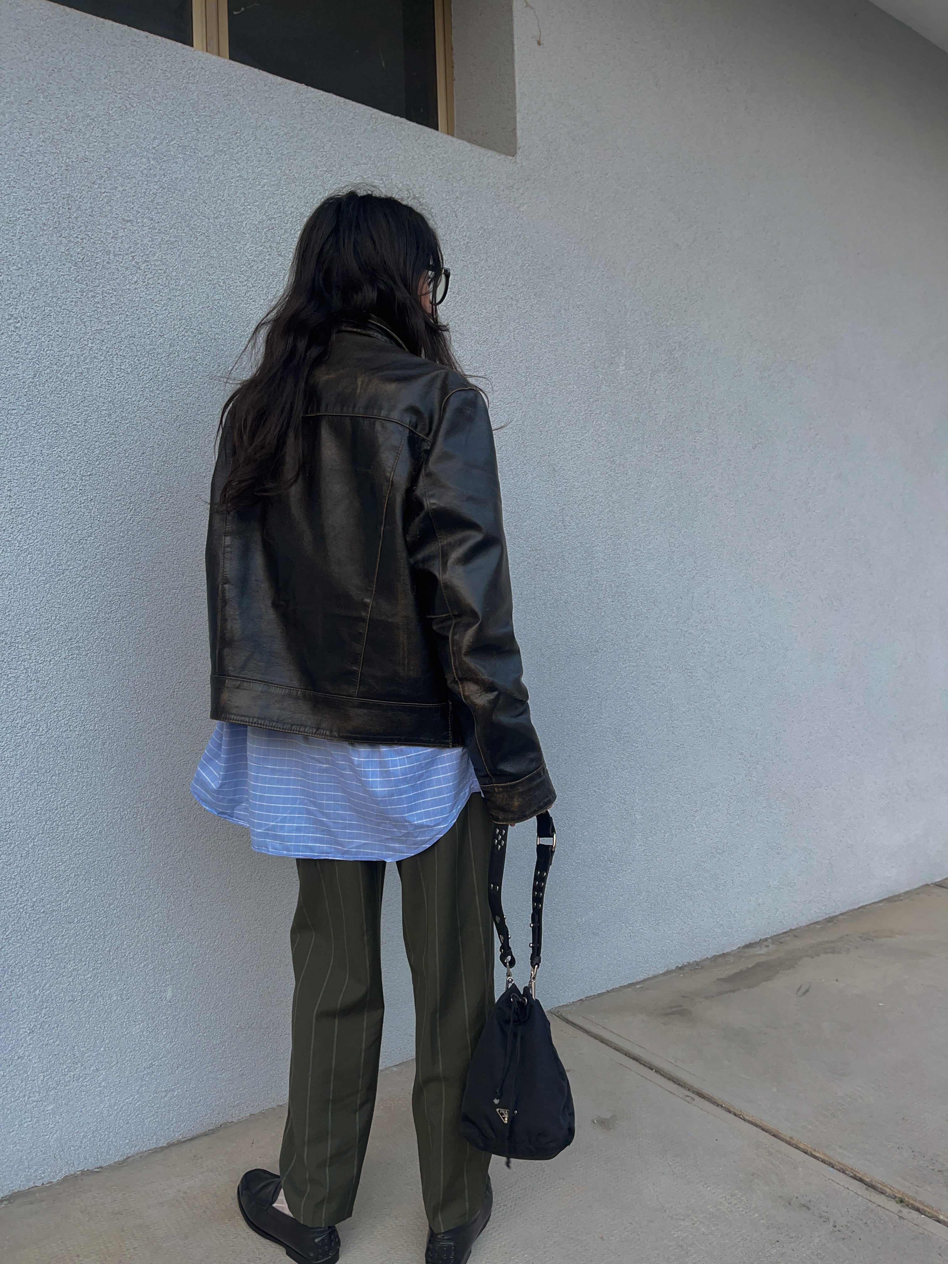 Distressed leather jacket
