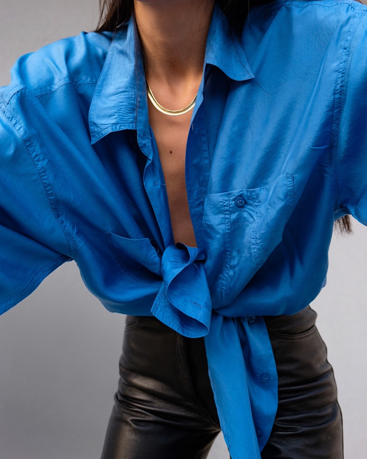 100% silk blue shirt