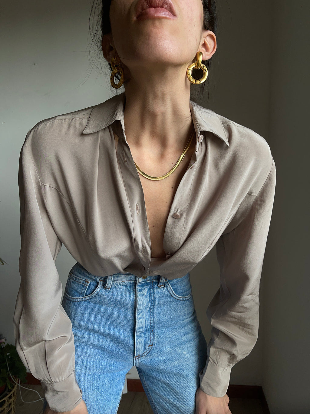100 silk taupe shirt