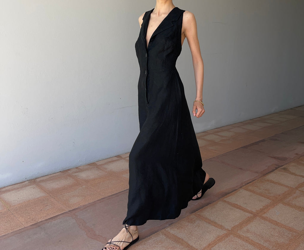 100 linen black dress