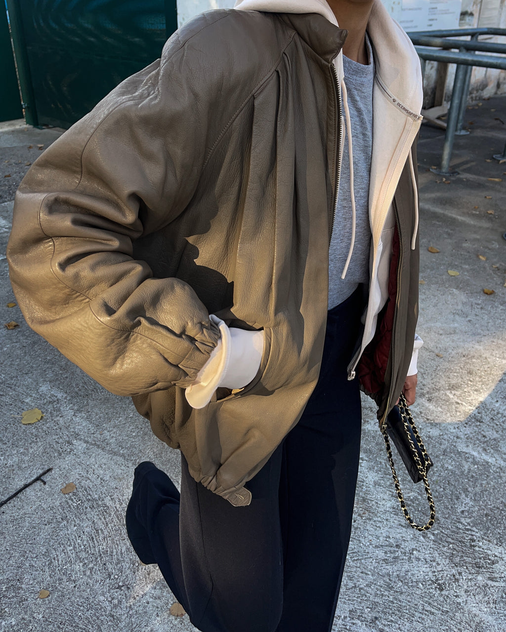 Nappa taupe bomber jacket