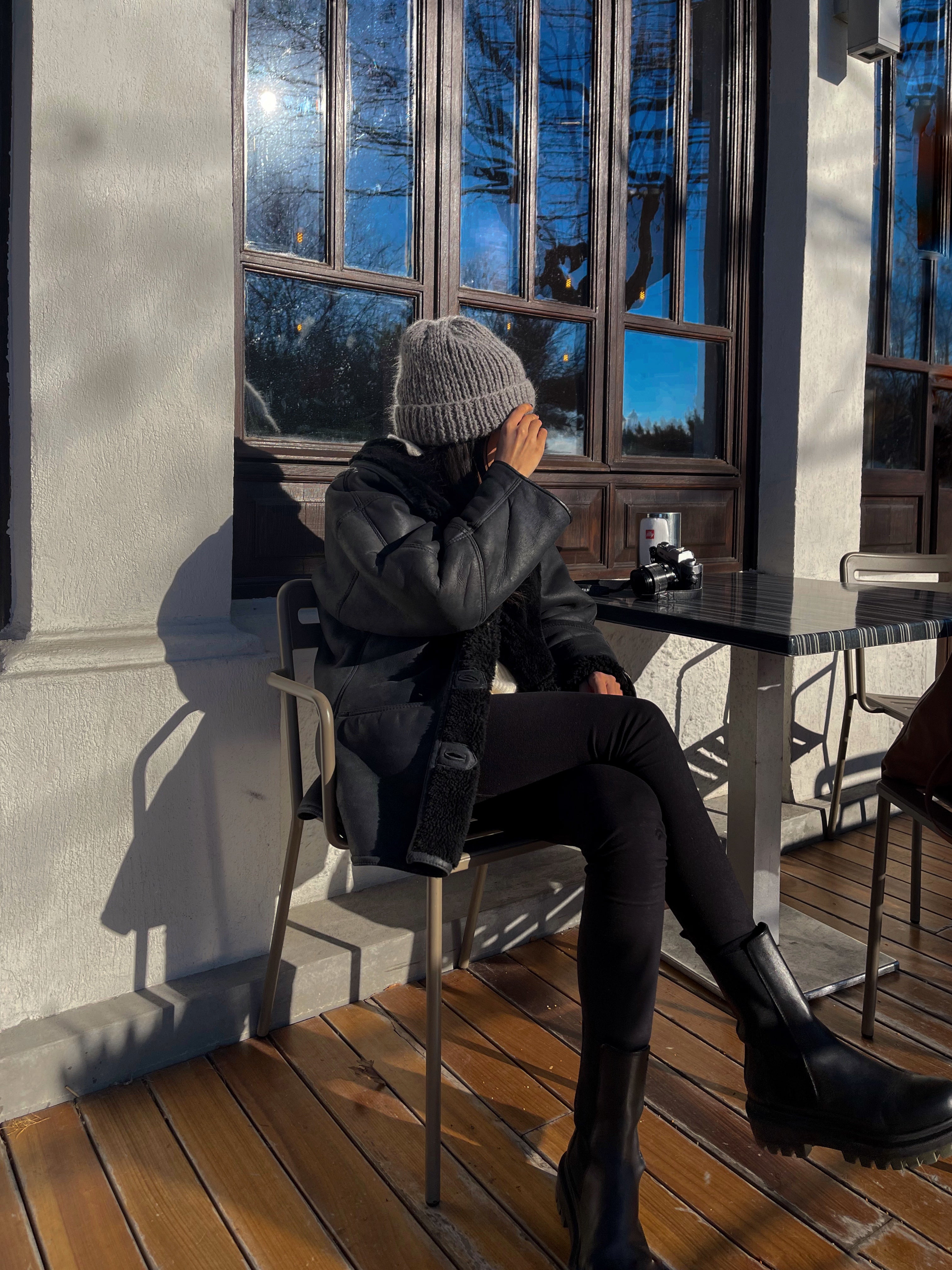 Black shearling coat