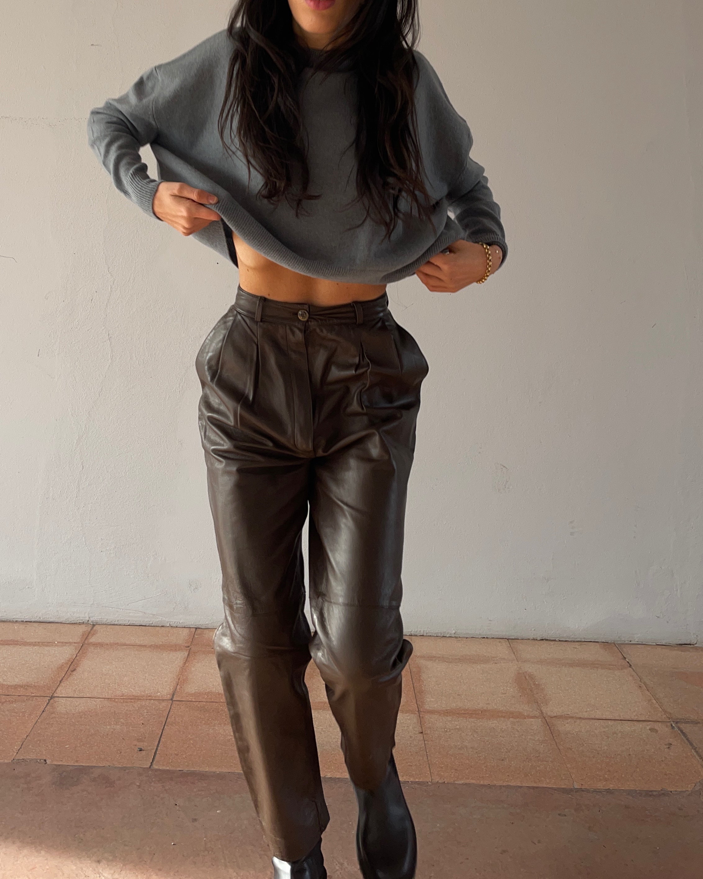 100 leather brown chocolate trousers