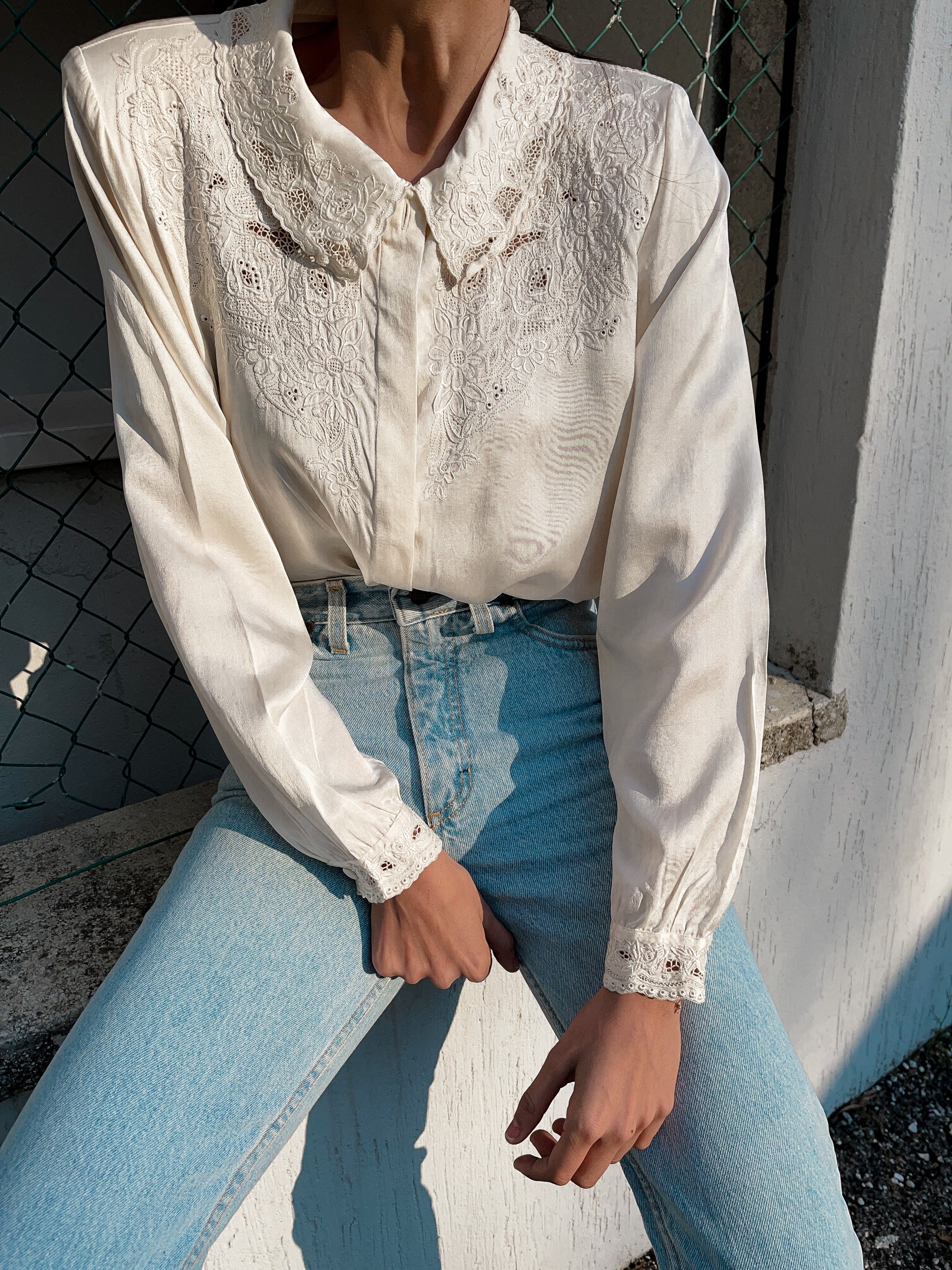 100% liquid silk embroided shirt