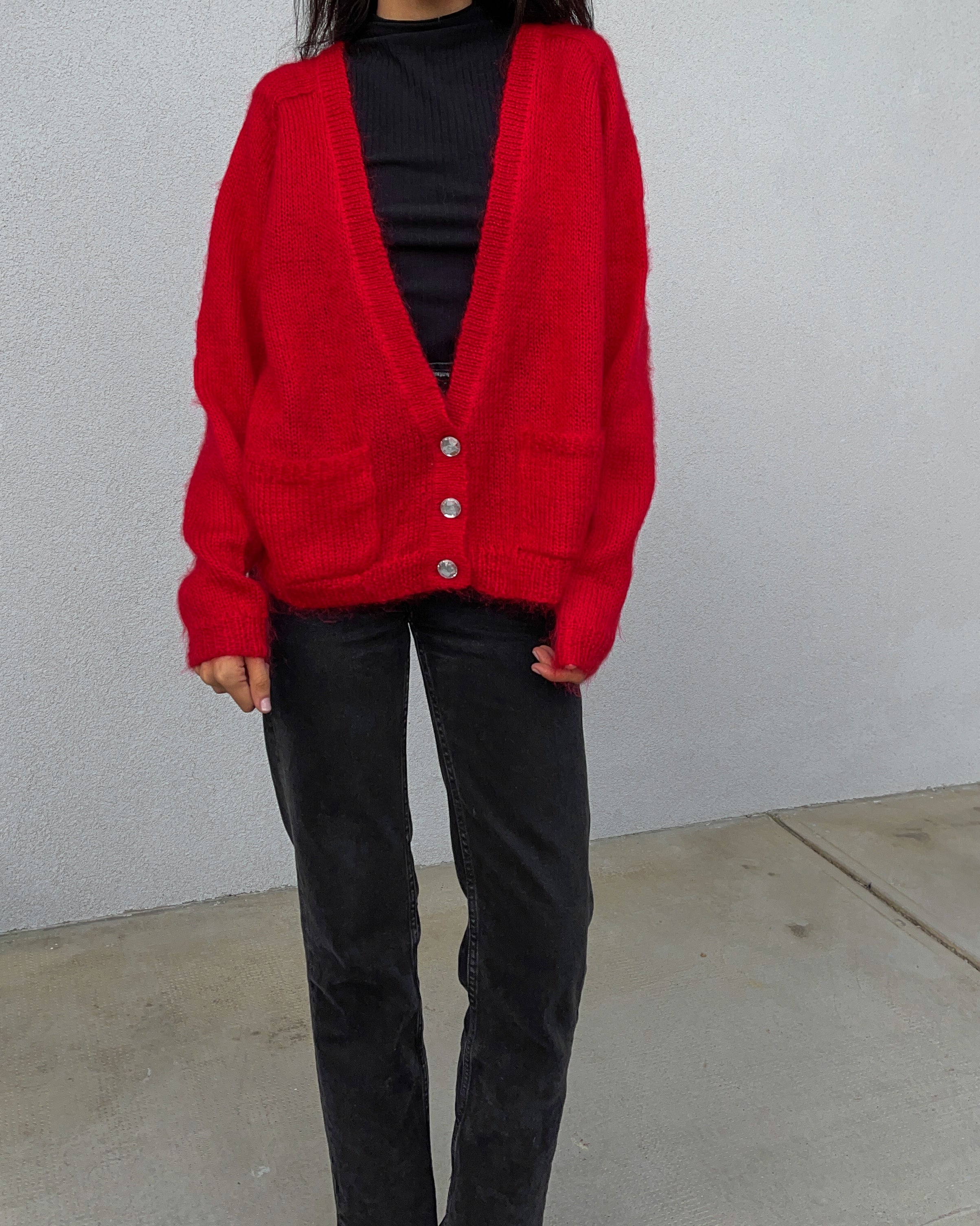 Mohair blend red cardi