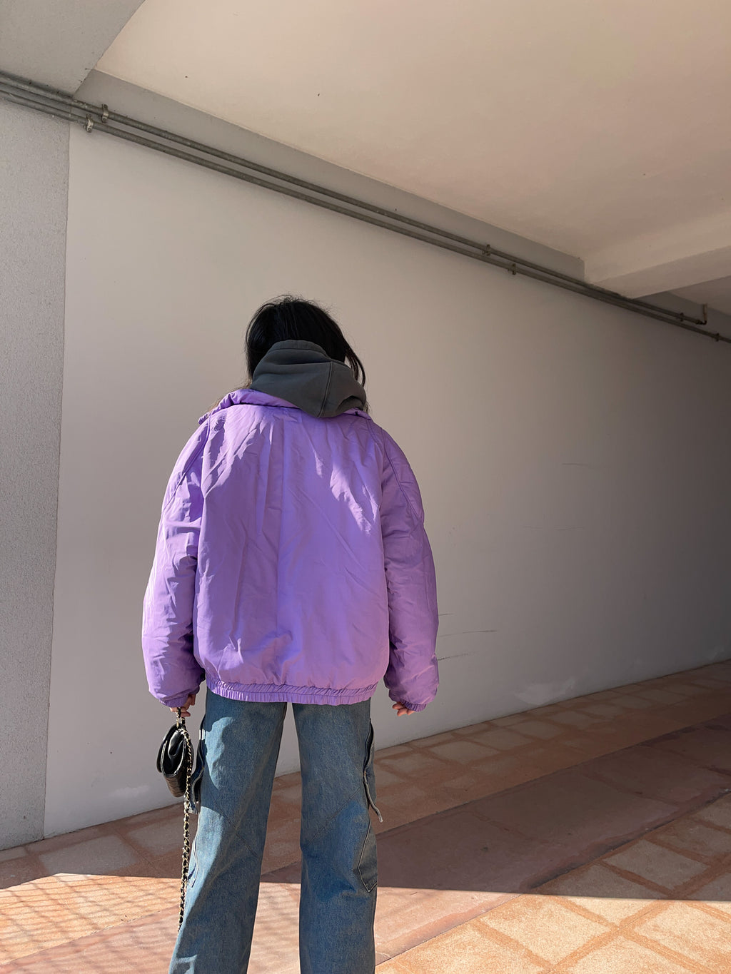 Lilac padded bomber