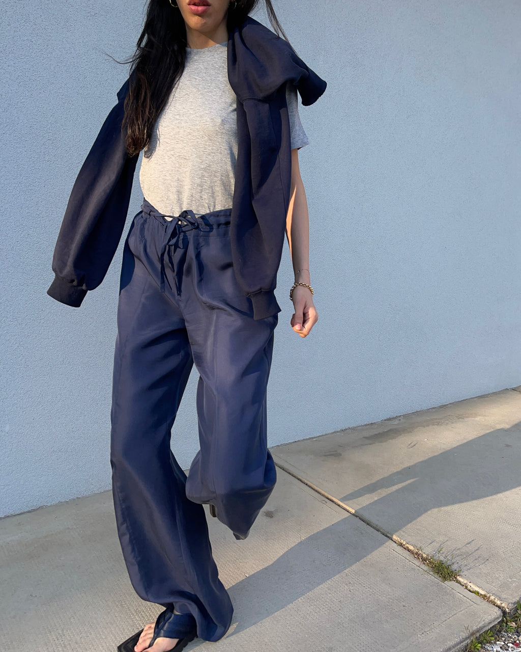 100 silk blue trousers
