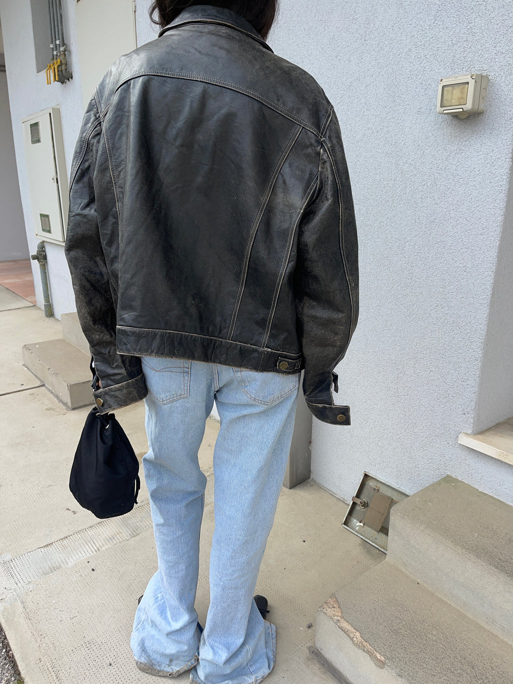 Leather distressed jacket