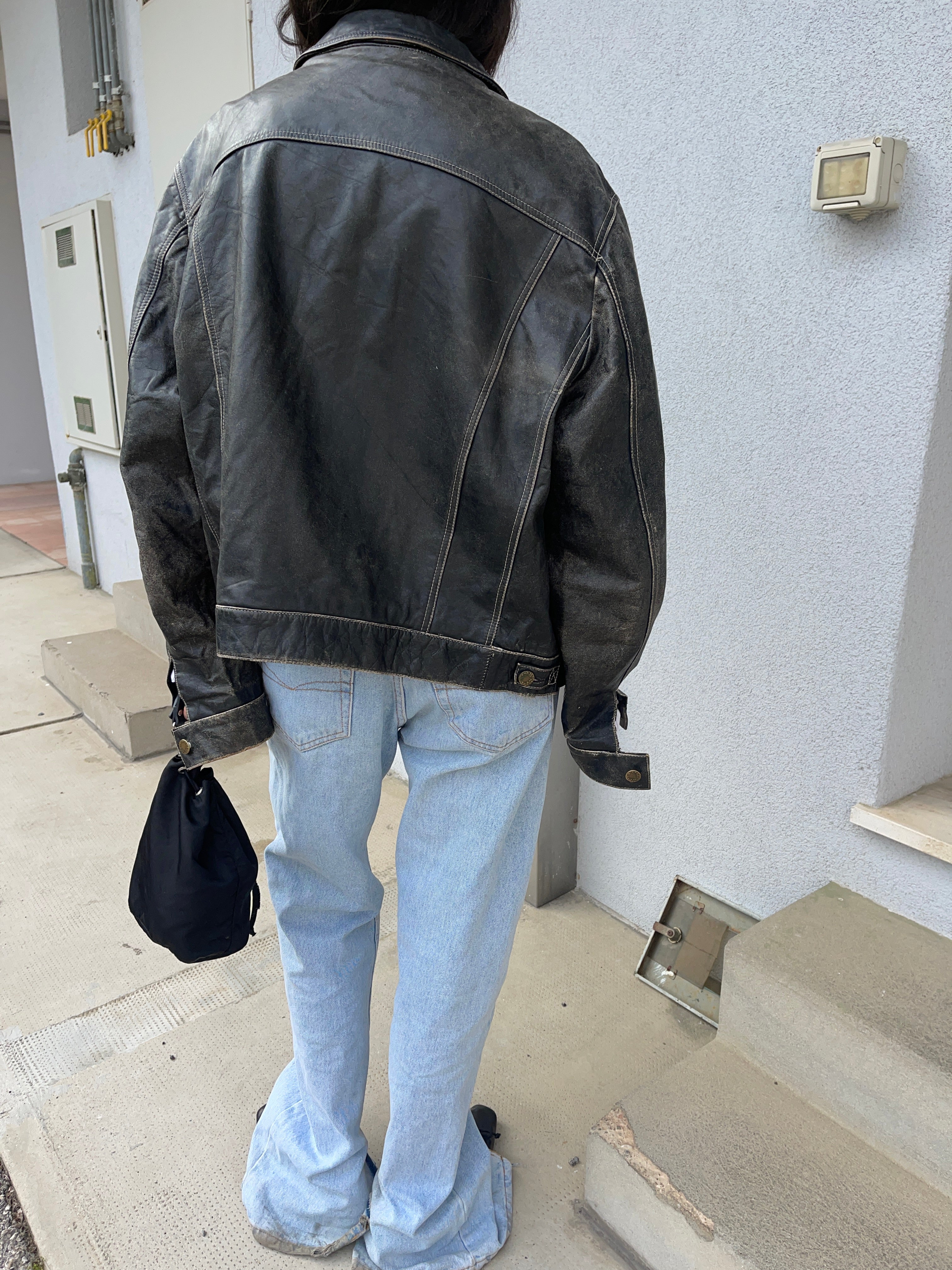 Leather distressed jacket
