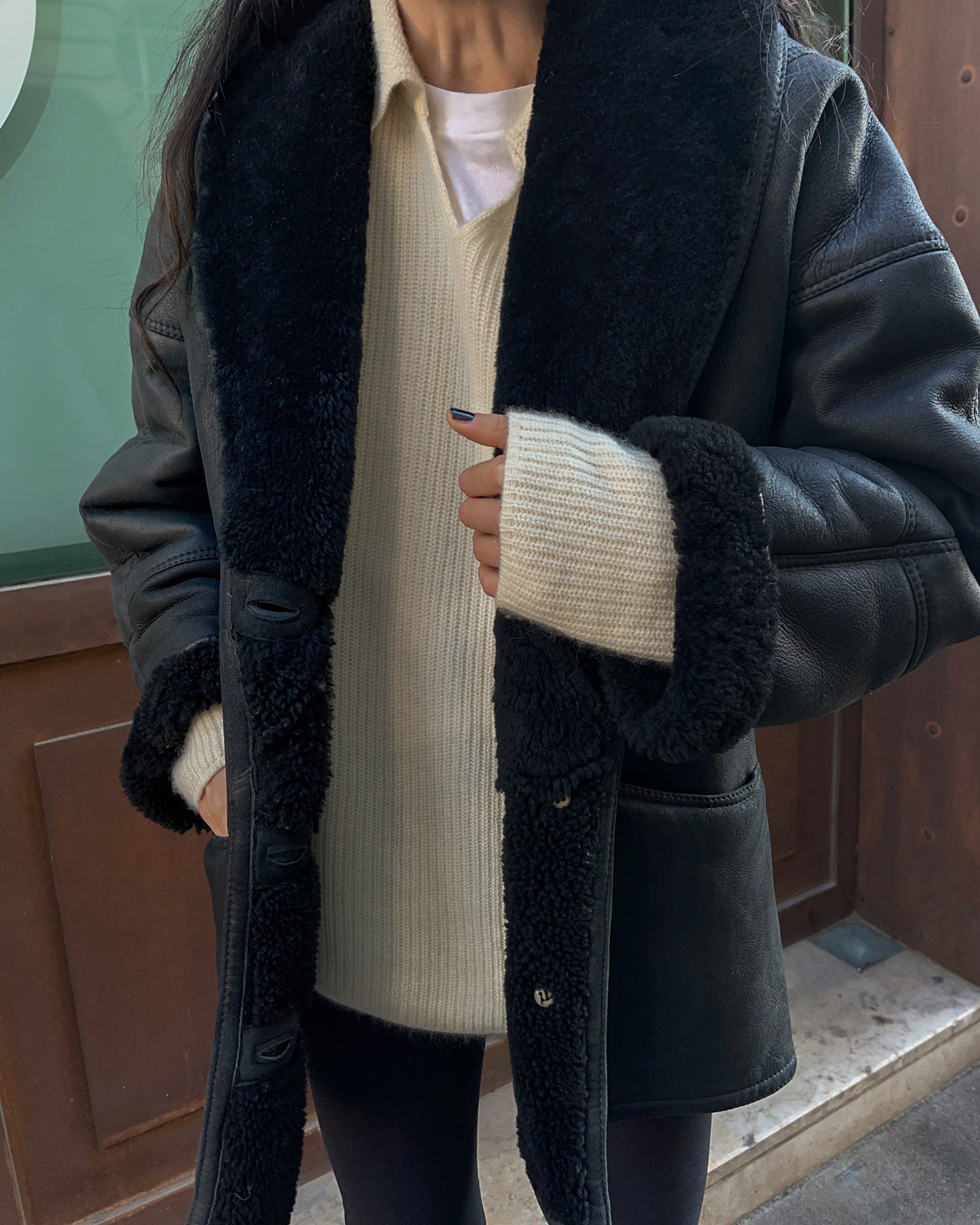 Black shearling coat