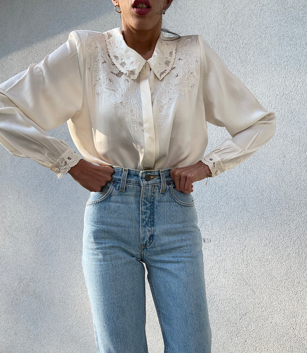 100% liquid silk embroided shirt