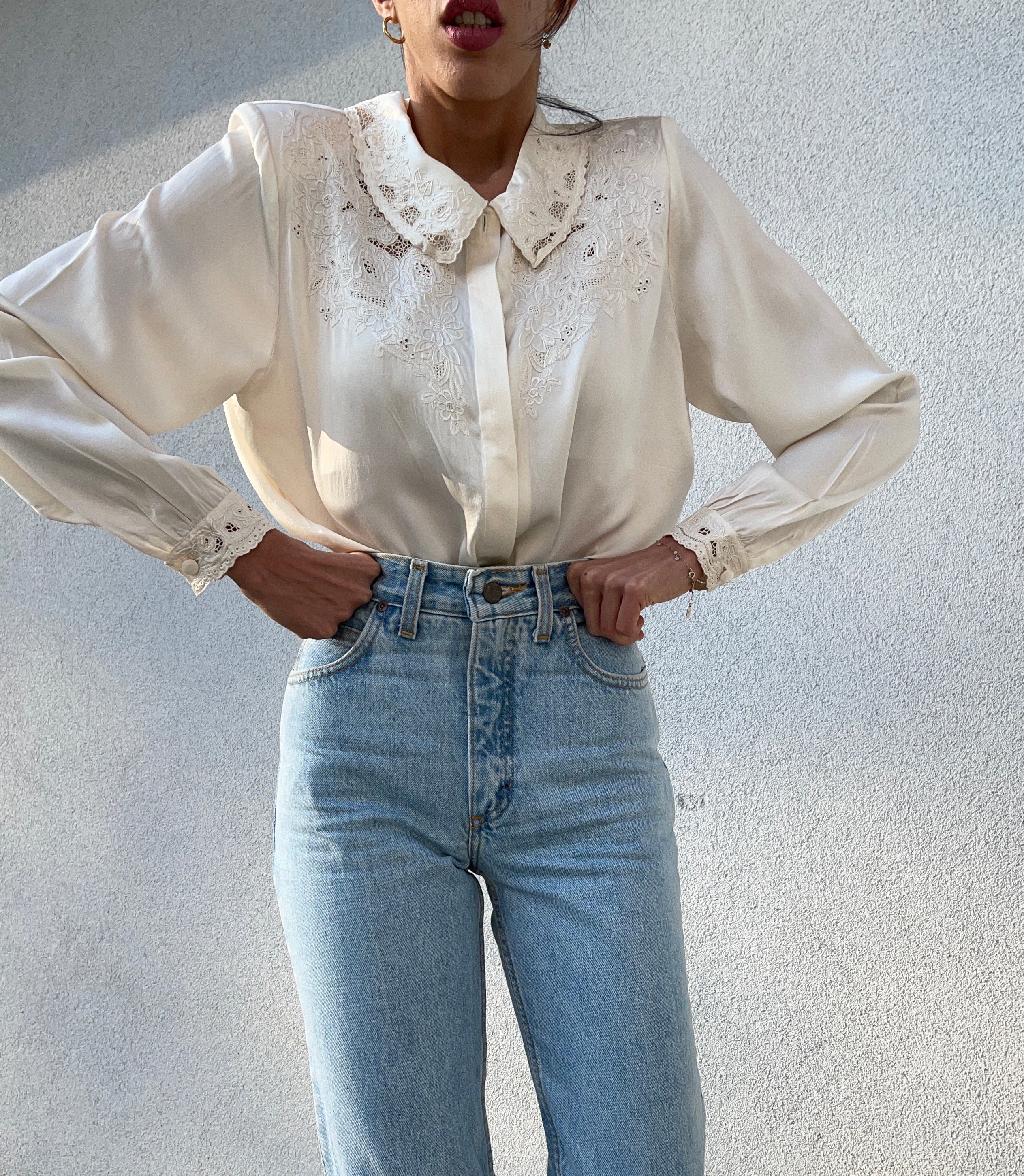 100% liquid silk embroided shirt