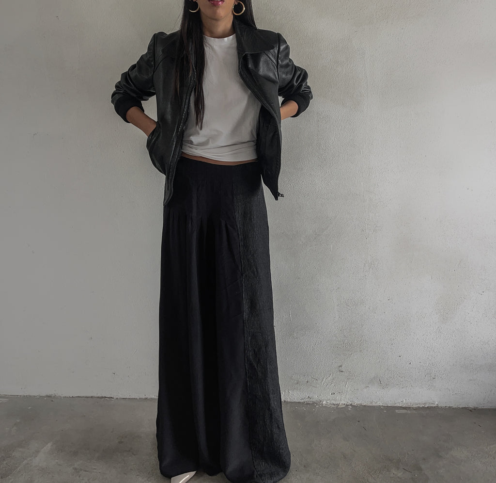 Crop leather bomber jacket