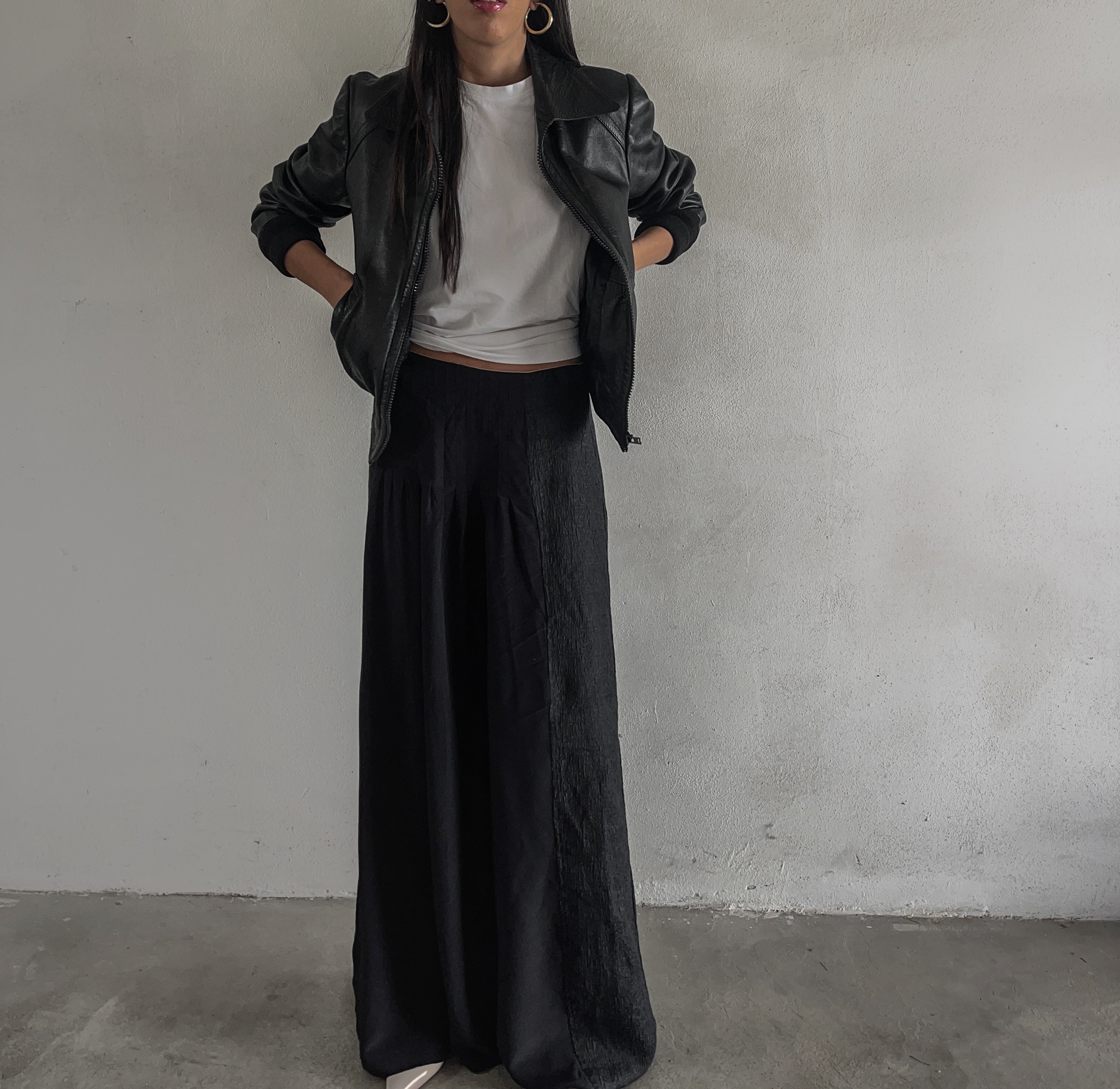 Crop leather bomber jacket