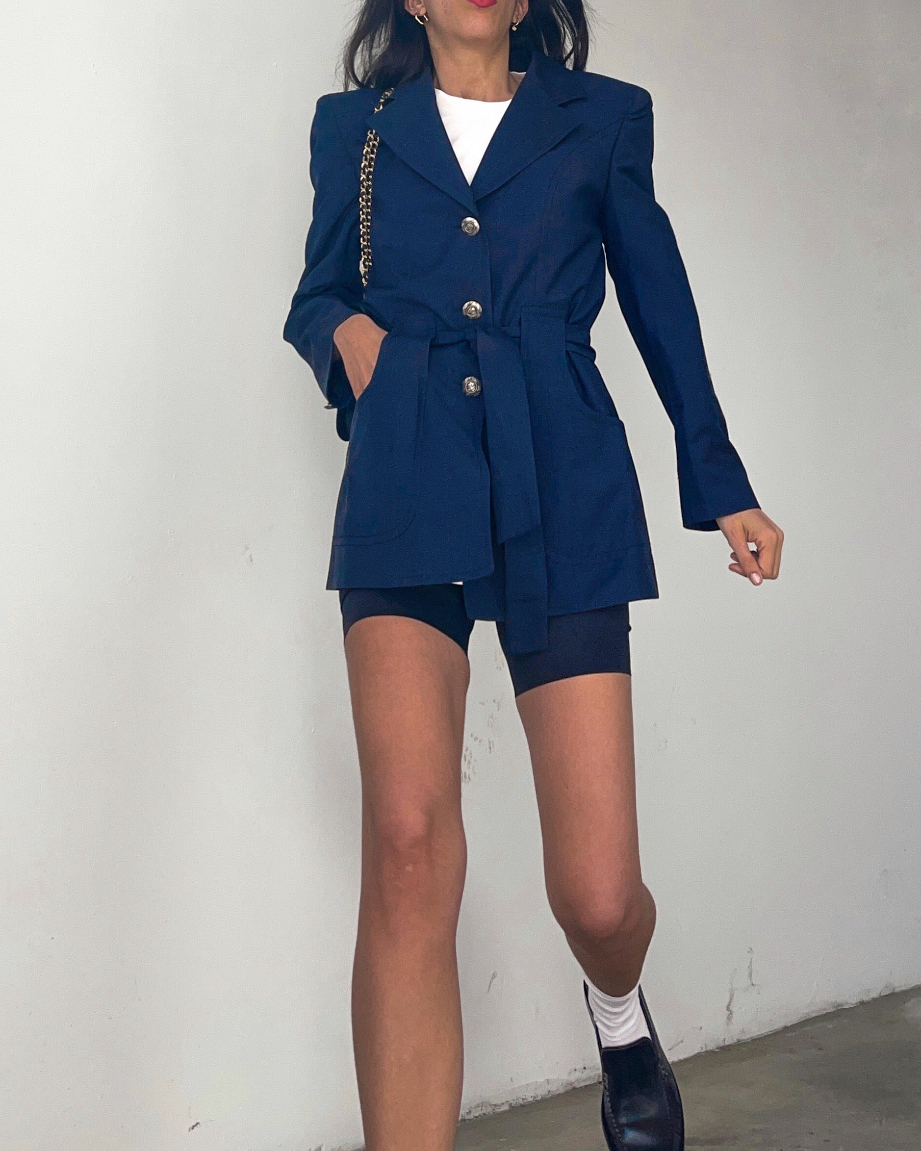 Belted blue blazer