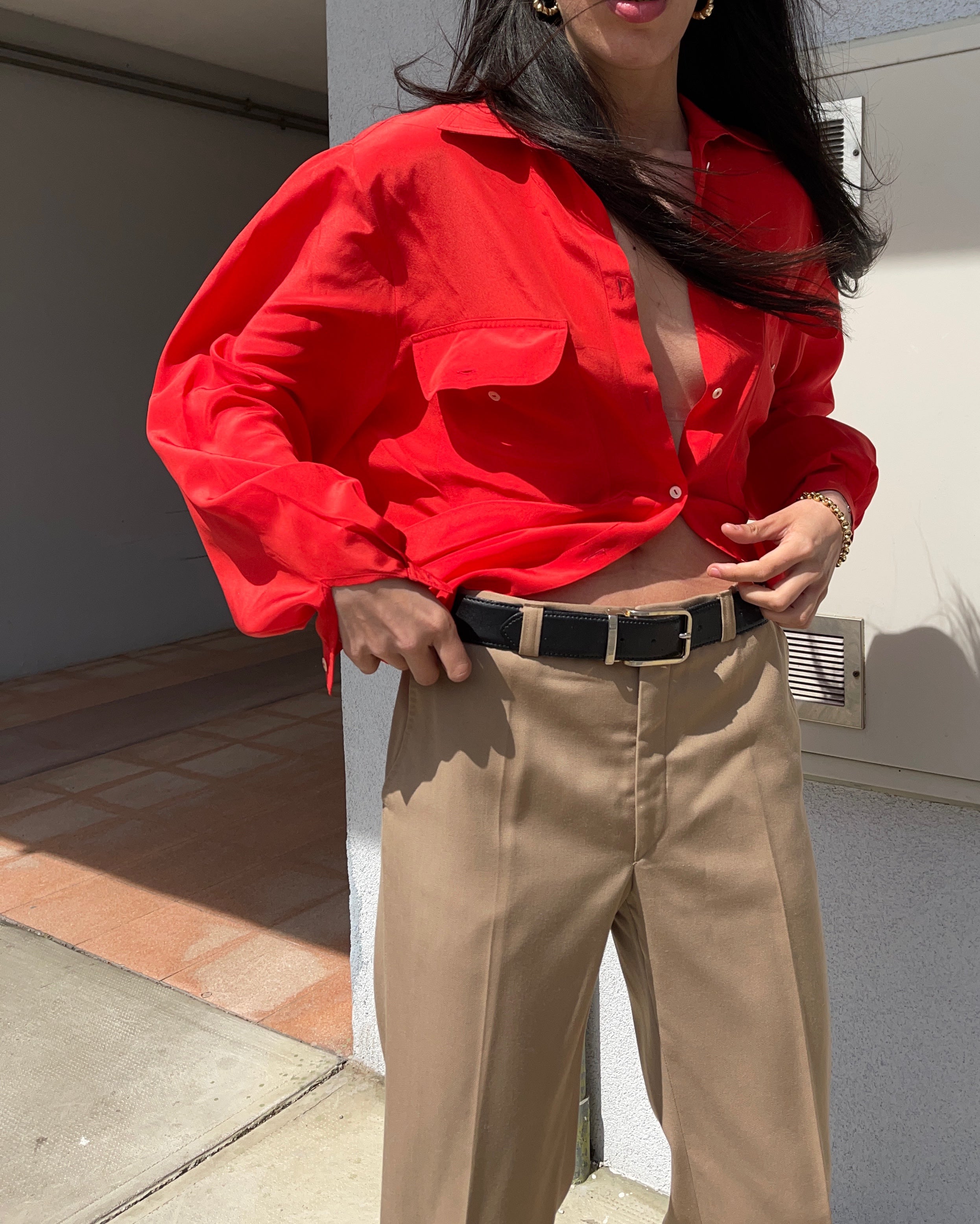 Red silk shirt