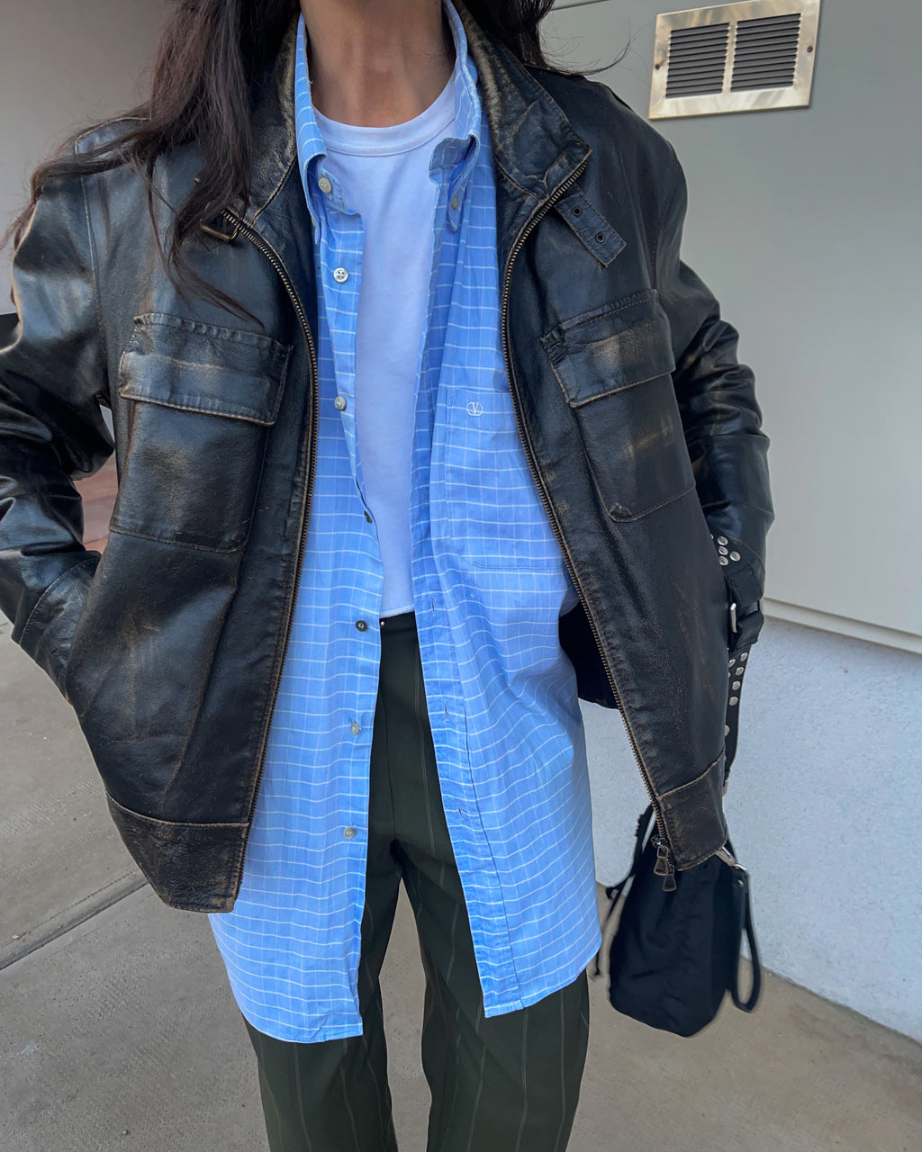 Distressed leather jacket