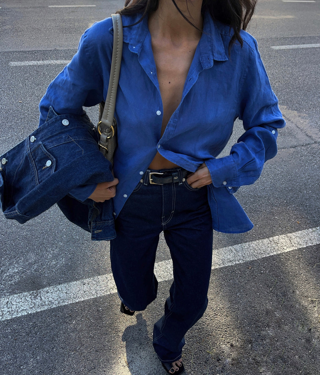 100 Lino blu shirt
