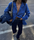 100 Lino blu shirt