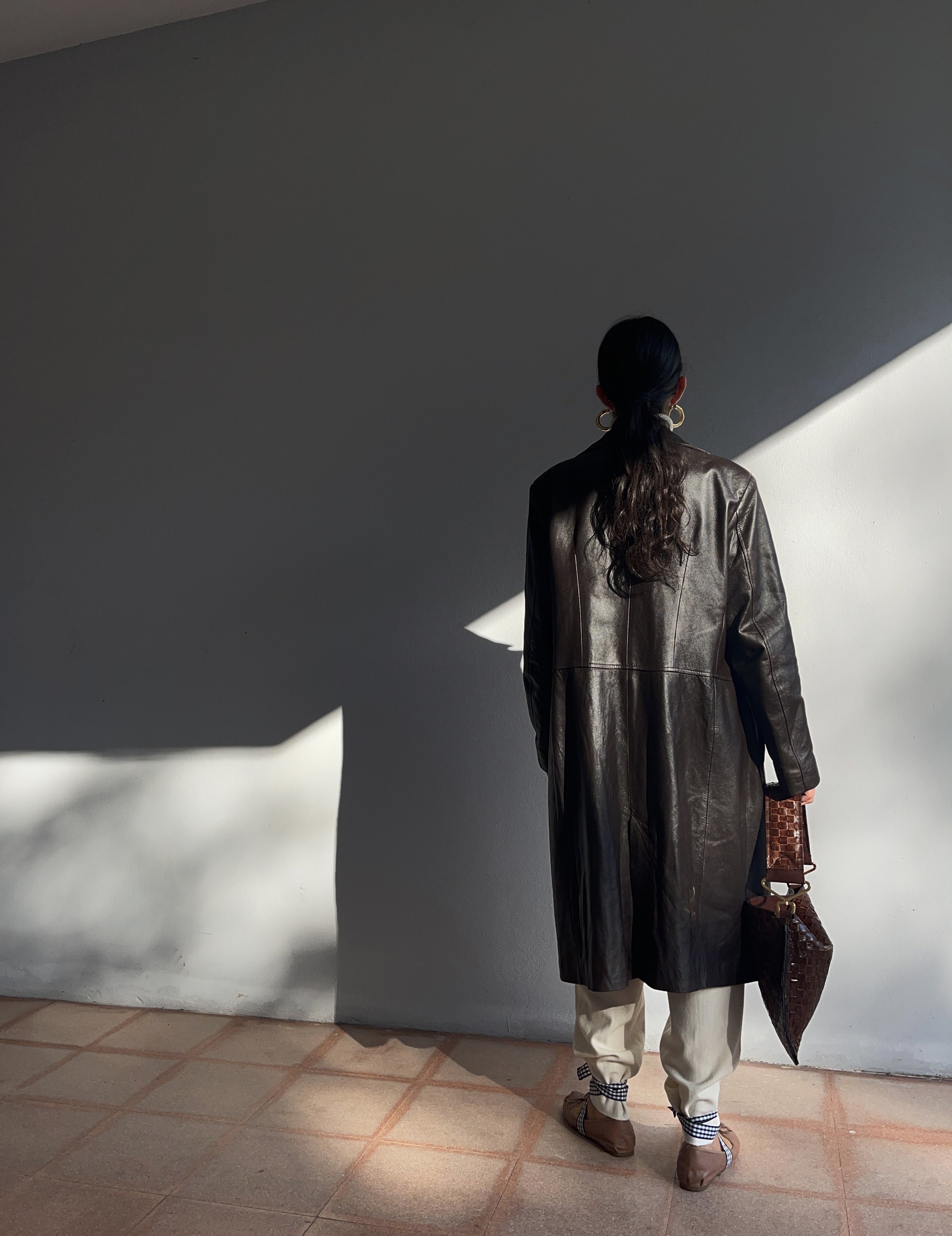 Brown chocolate leather trench