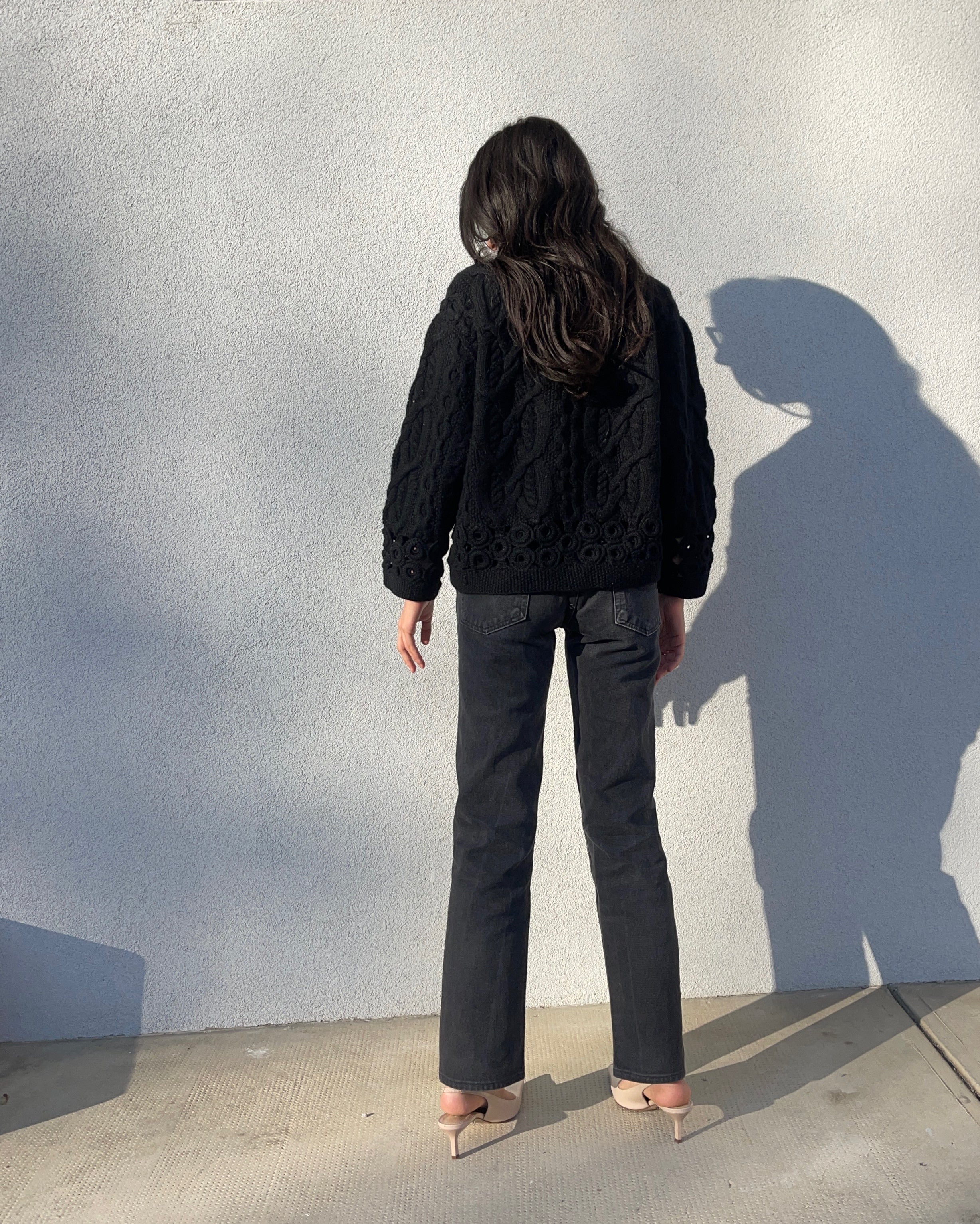 100 wool black cardigan